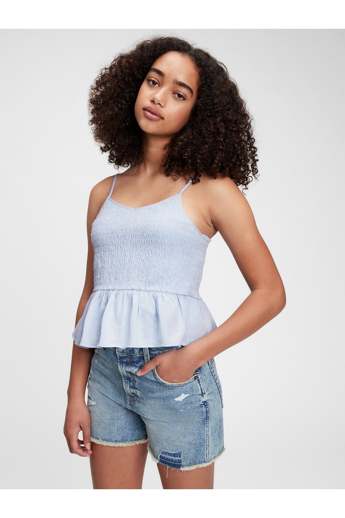 GAP Genç Kız Mavi Teen Organik Pamuklu Askılı T-shirt