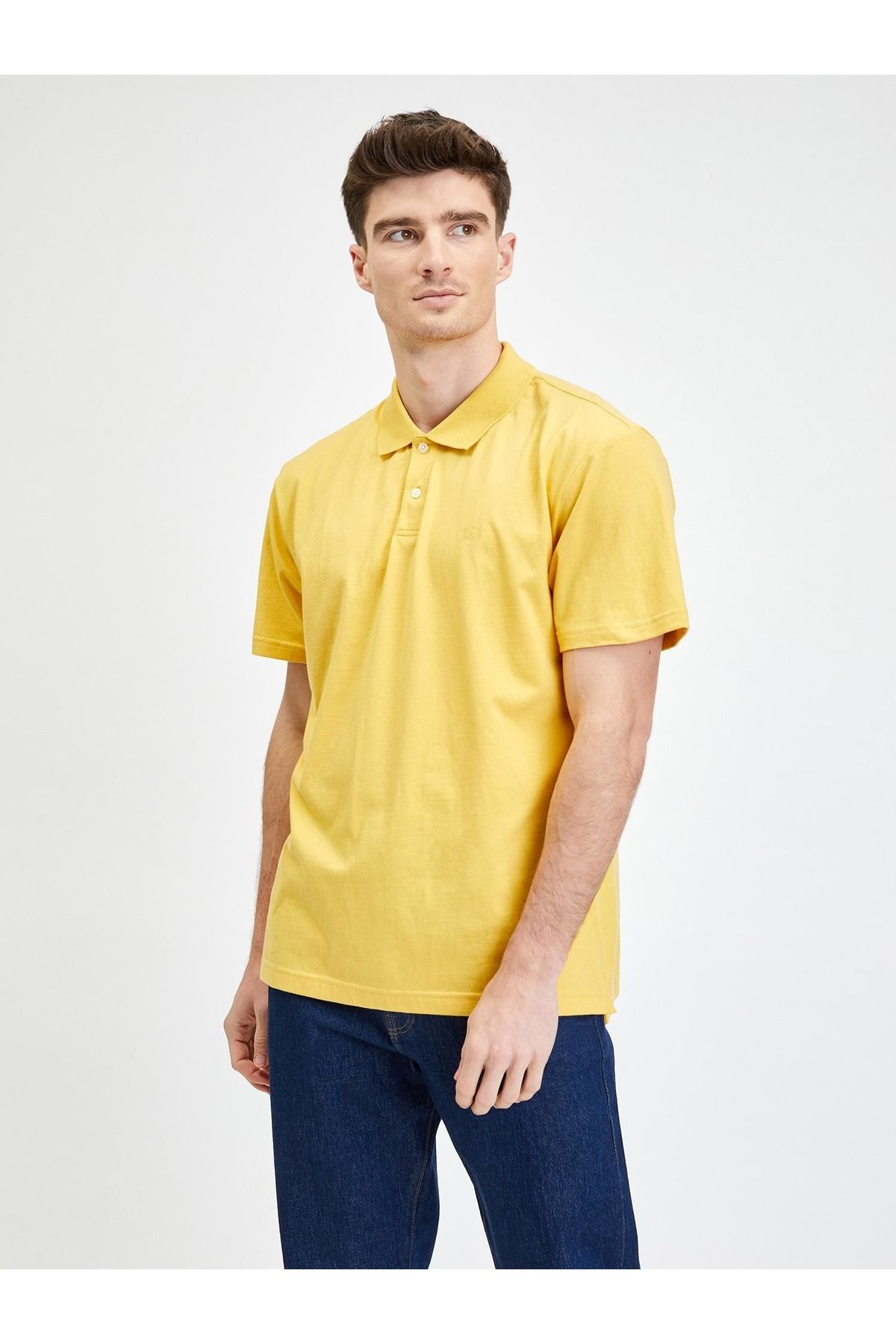 GAP Erkek Sarı Kısa Kollu Polo Yaka T-shirt