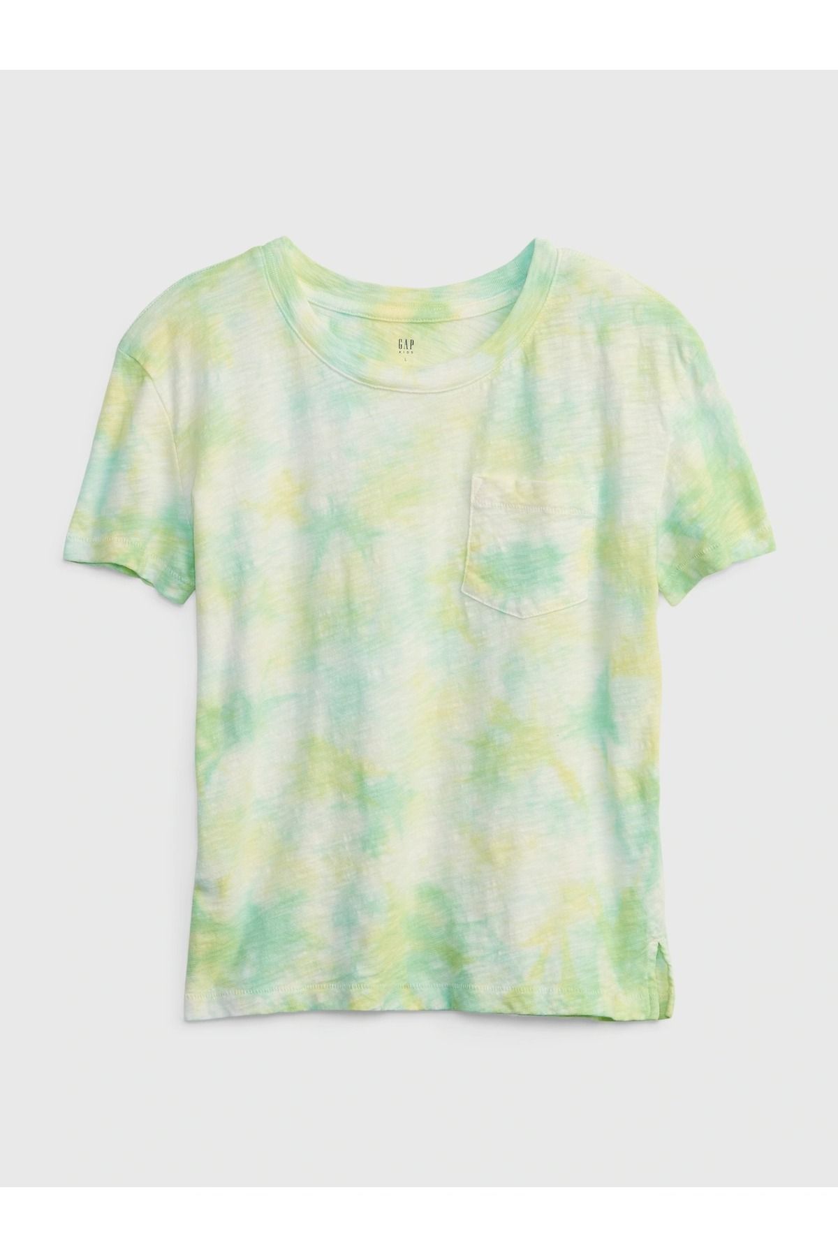 GAP Kız Çocuk Yeşil Batik 100% Organik Pamuk Cep Detaylı T-shirt