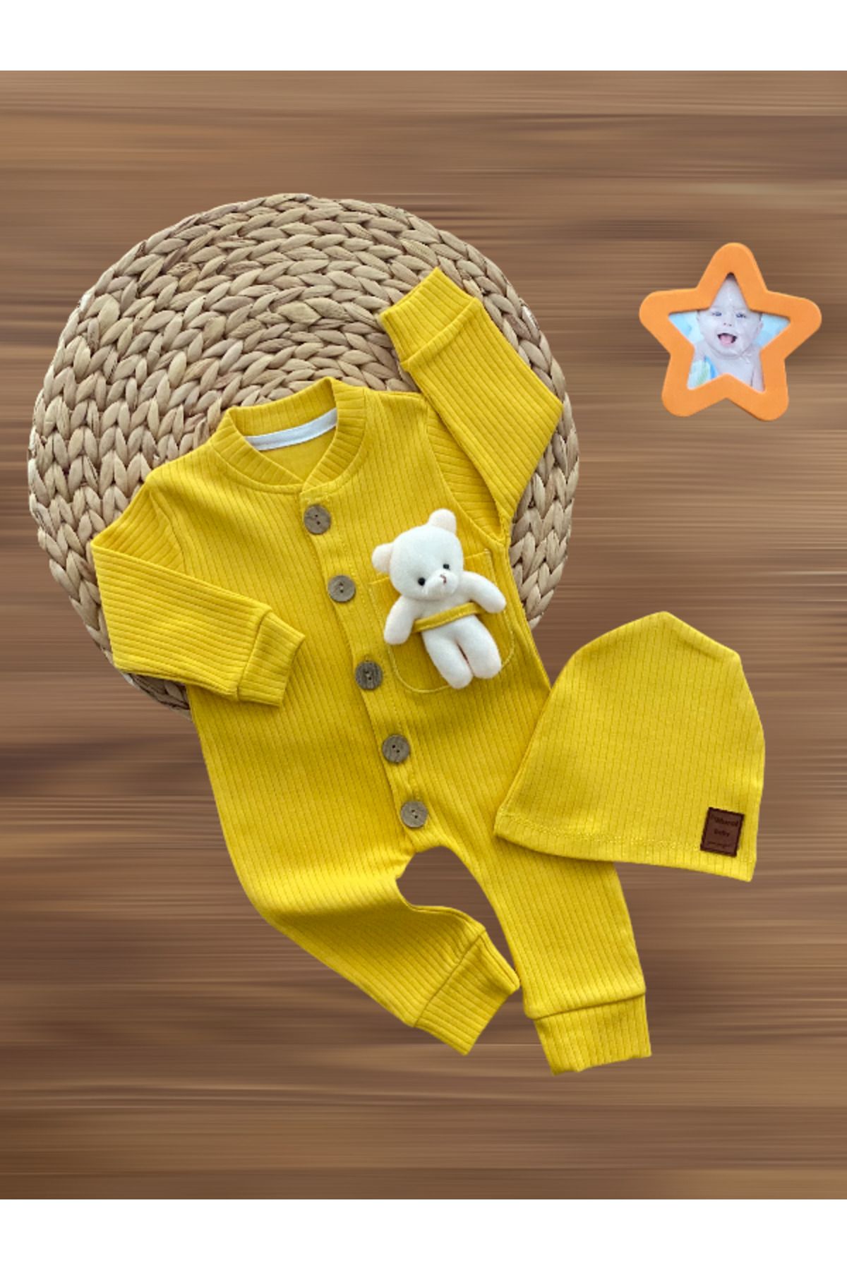 Murat Baby Neşeli Bebeklerimize Oyuncaklı Bereli Tulum Sarı