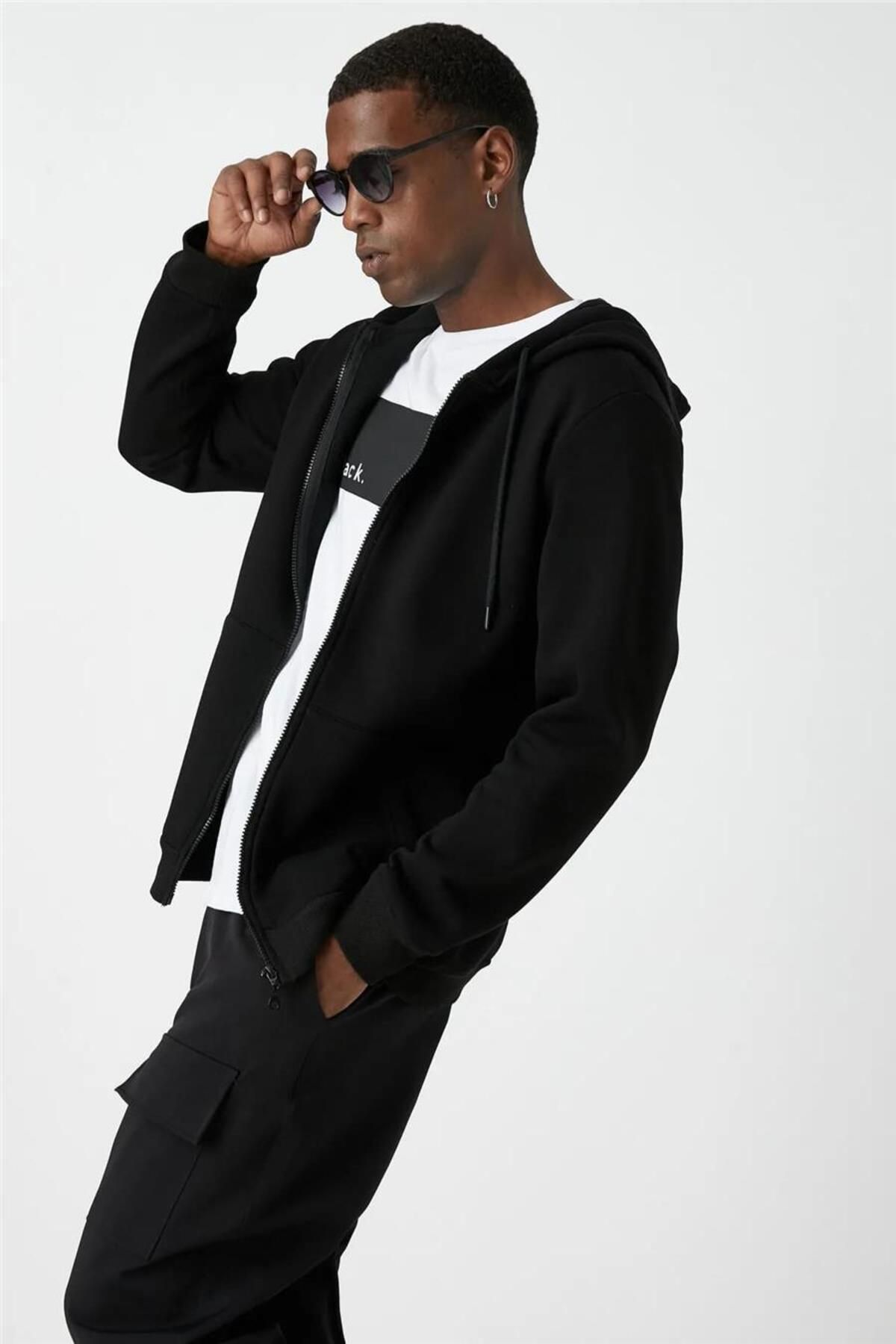 Koton 3wam70057mk Siyah 999 Erkek Pamuk Jersey Sweatshirt