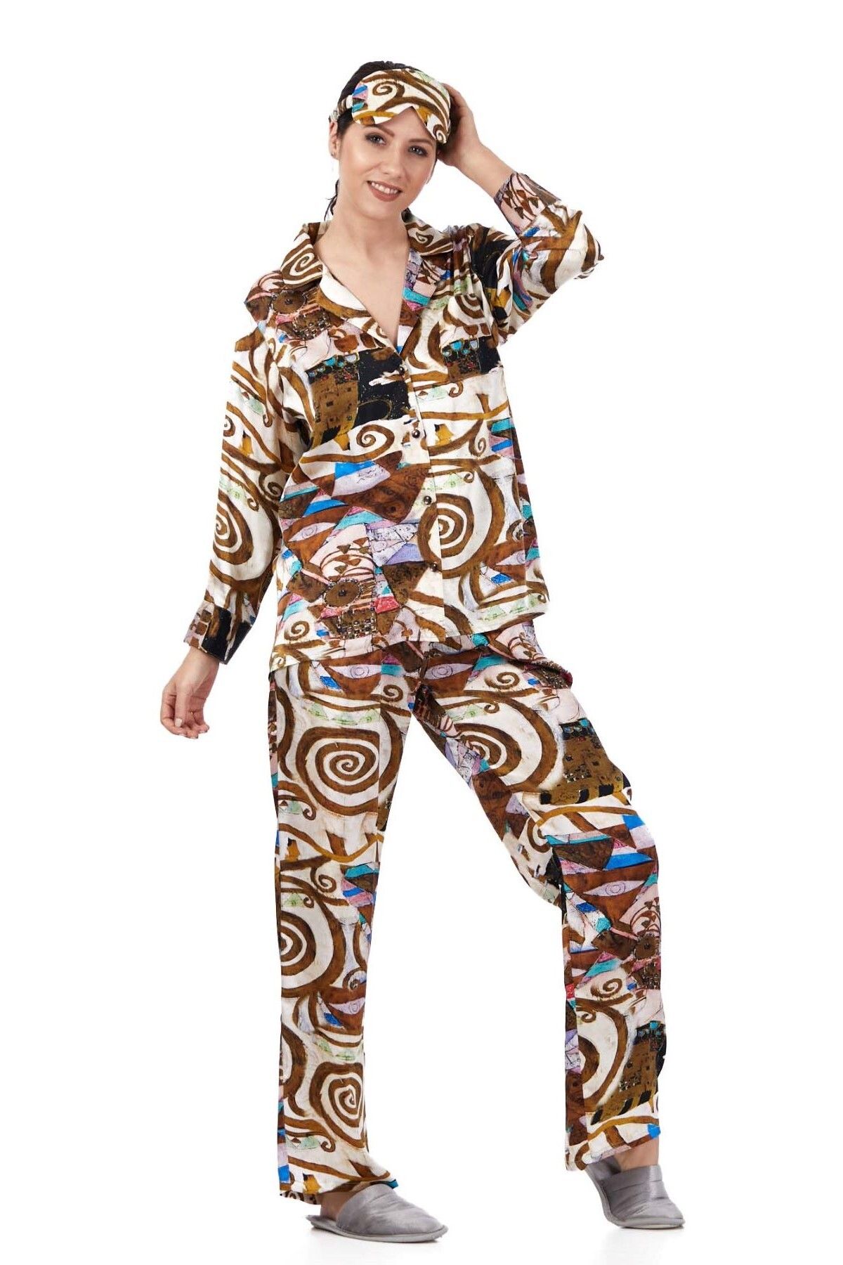Nomads Felt İpek Gömlek Pantolon-Pijama Takımı | Gustav Klimt Expectation | Nomads Felt
