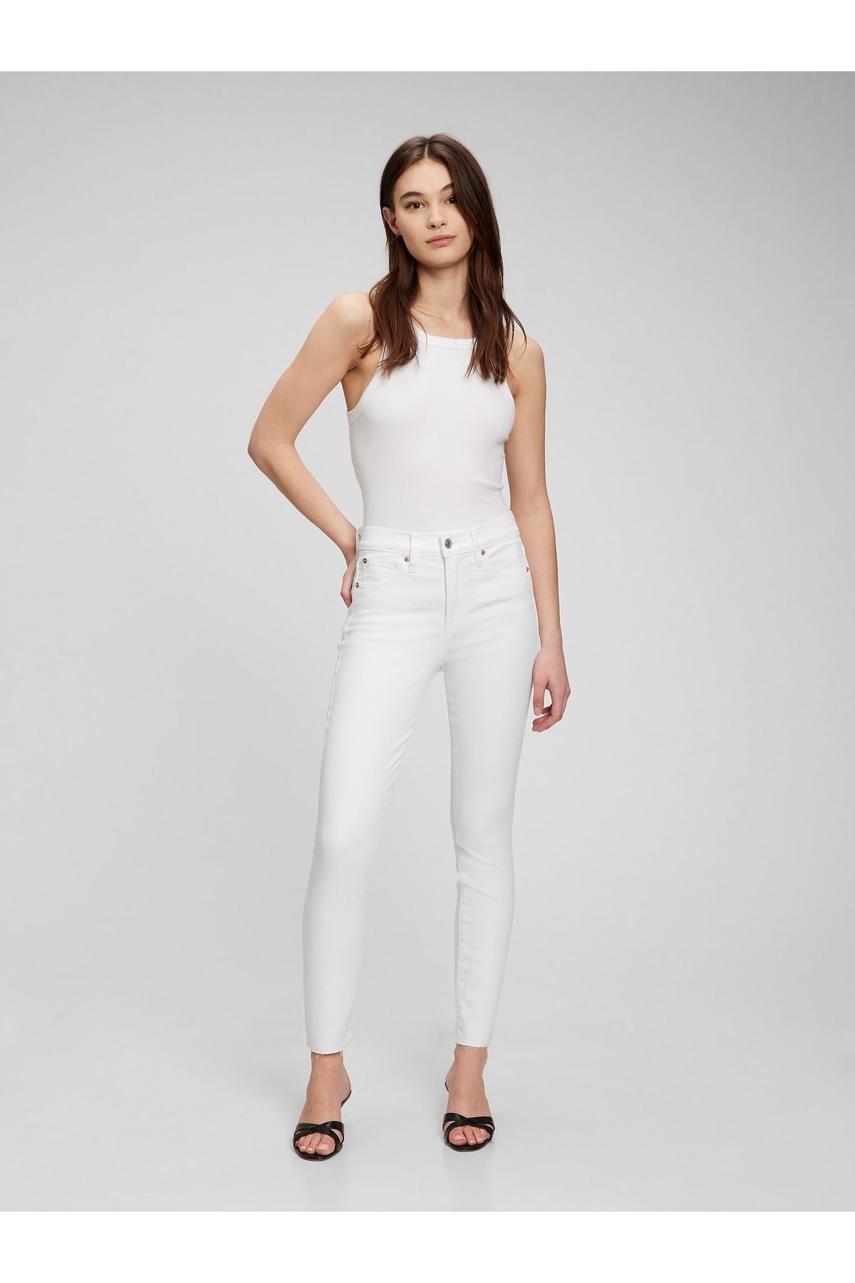 GAP Kadın Beyaz High Rise Washwell™ Skinny Jean Pantolon