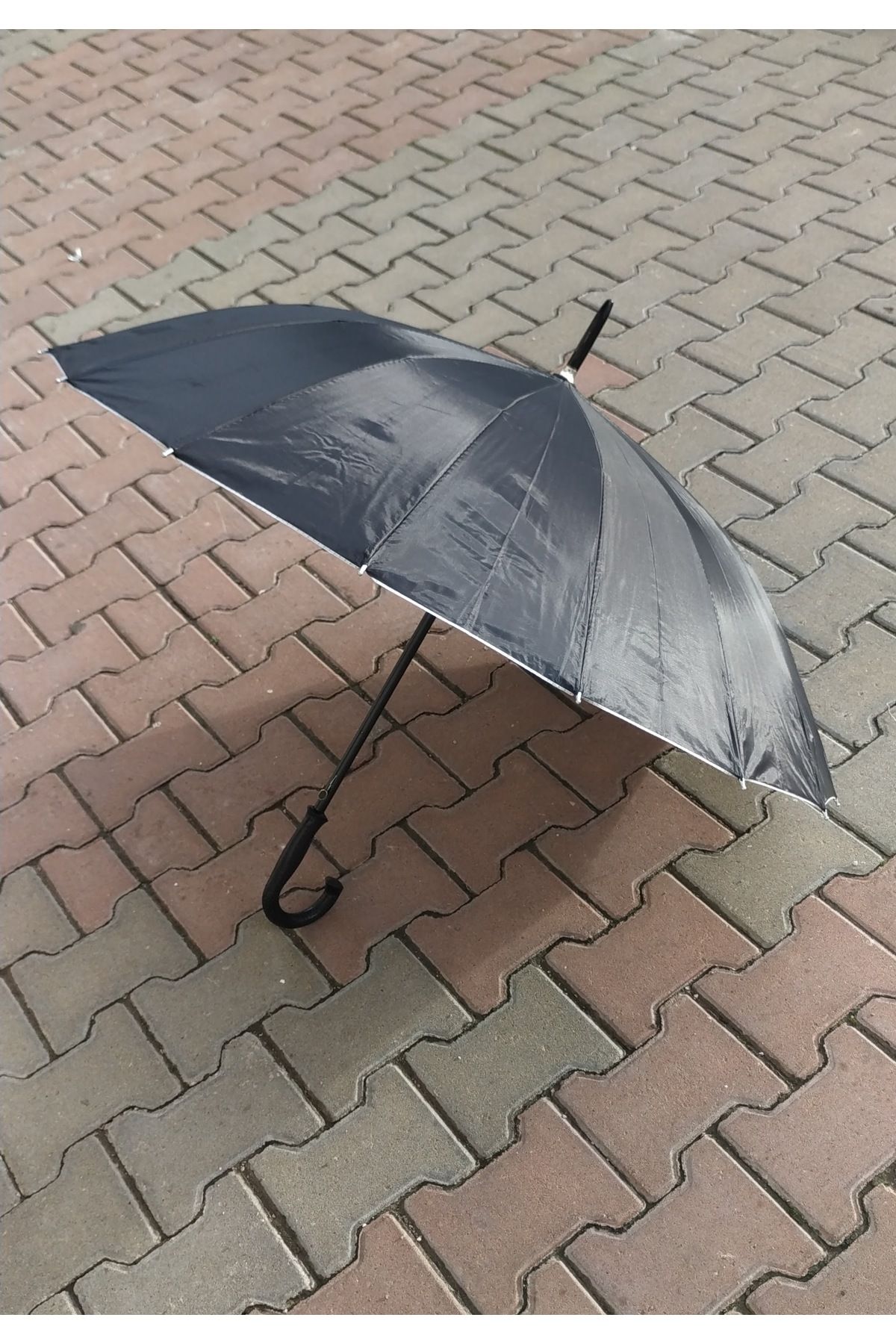 TREND Siyah Unisex Baston 16 Telli içi Gümüş Şemsiye 80 cm