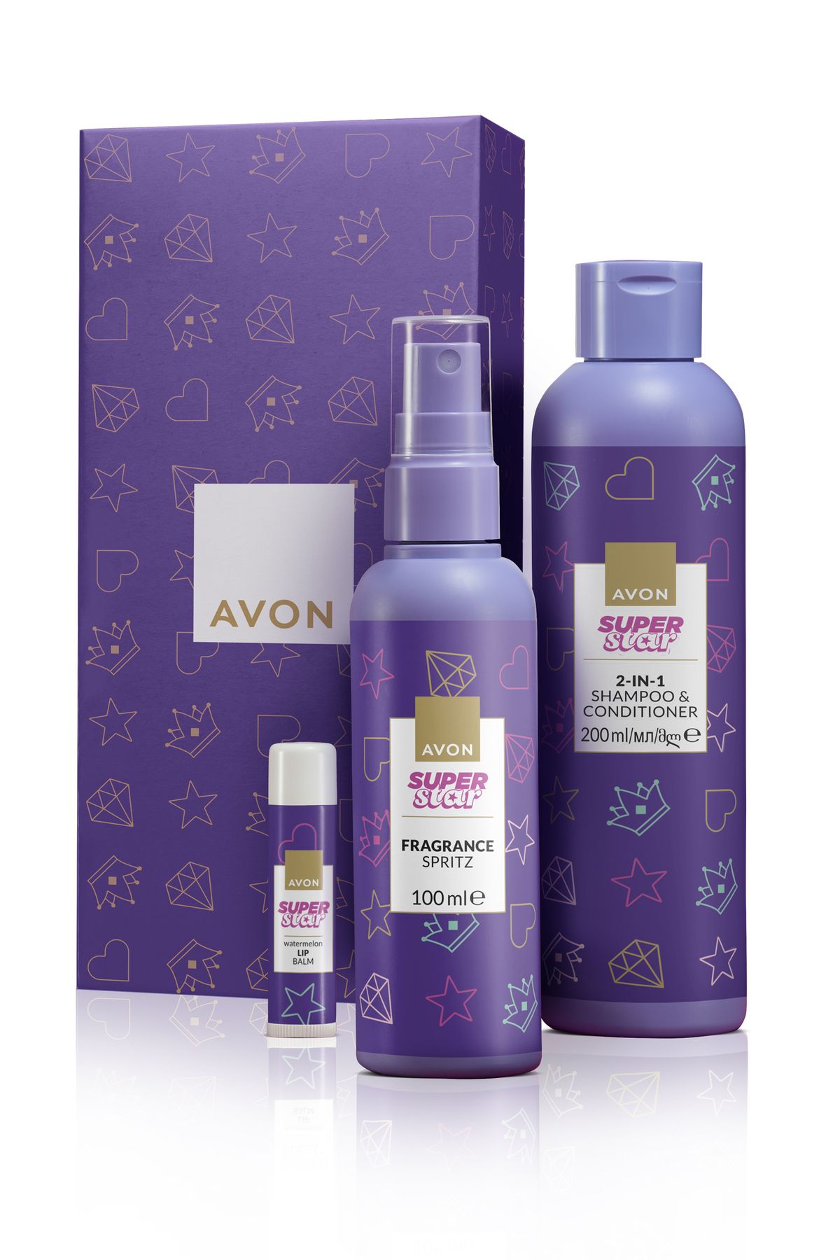 Avon Super Star Kız Çocuklar için Şampuan ve Saç Kremi Bodymist ve Dudak Balmı Hediye Seti