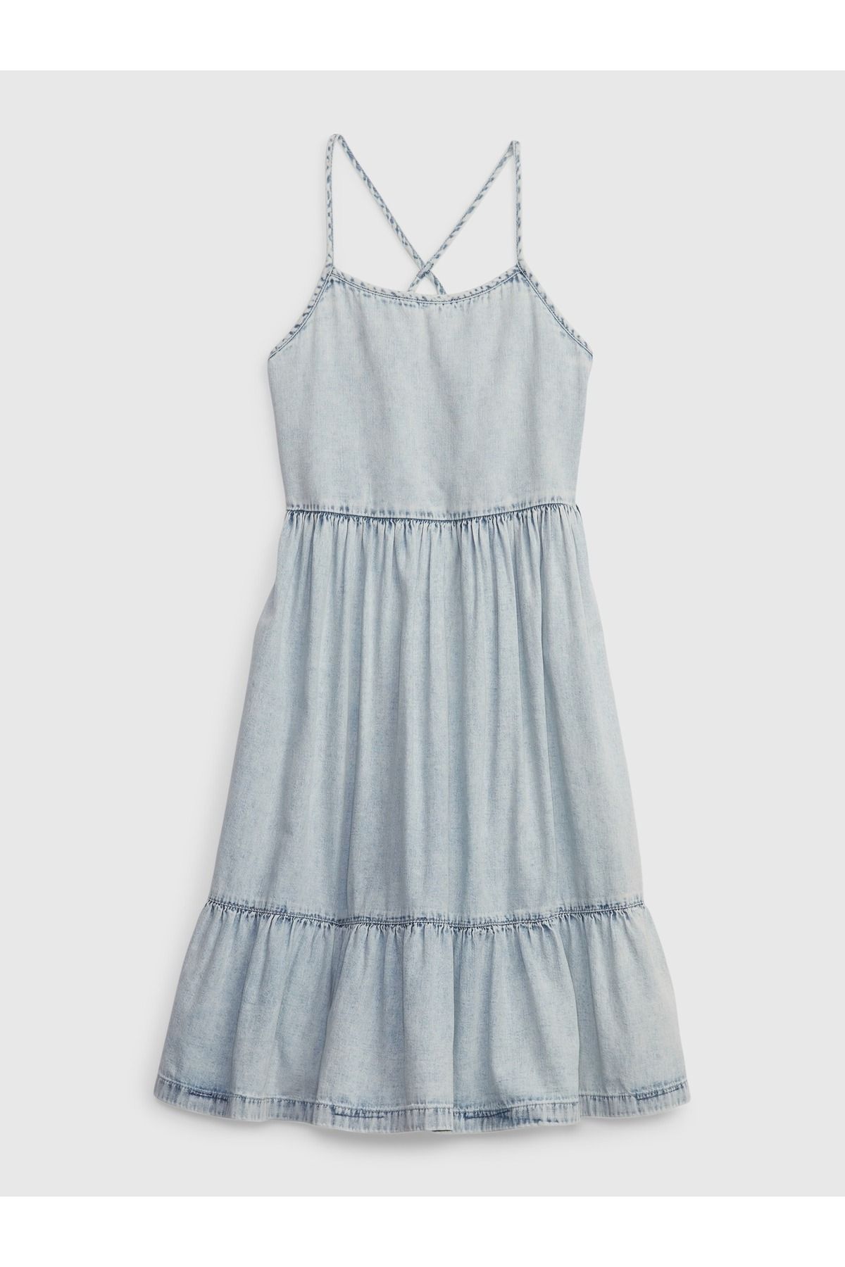 GAP Kız Çocuk Açık Mavi Denim Kat Kat Askılı Washwell™ Elbise