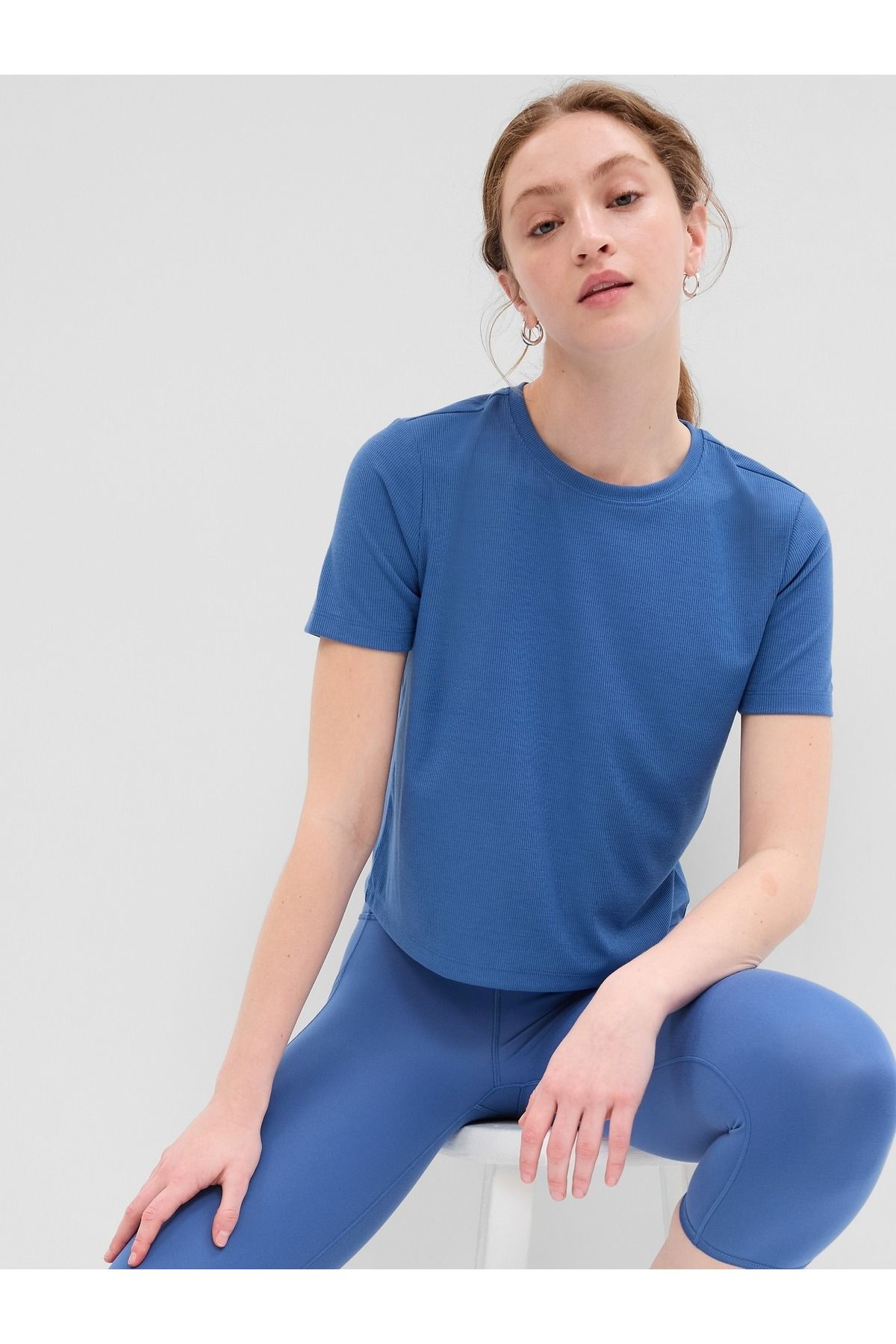 GAP Kadın Mavi Fit Fitilli Cooldry T-shirt