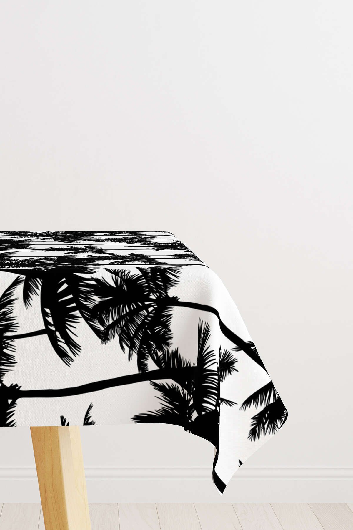 Cango Home Beyaz Siyah Palmiye Desenli Dijital Baskılı Masaörtüsü Otyk806-ms