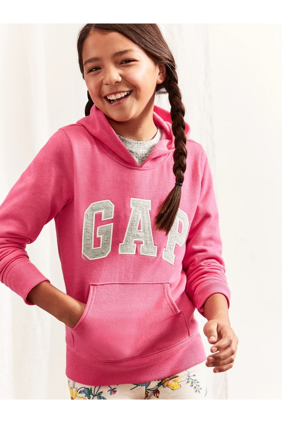 GAP Kız Çocuk Pembe Logo Kapüşonlu Sweatshirt