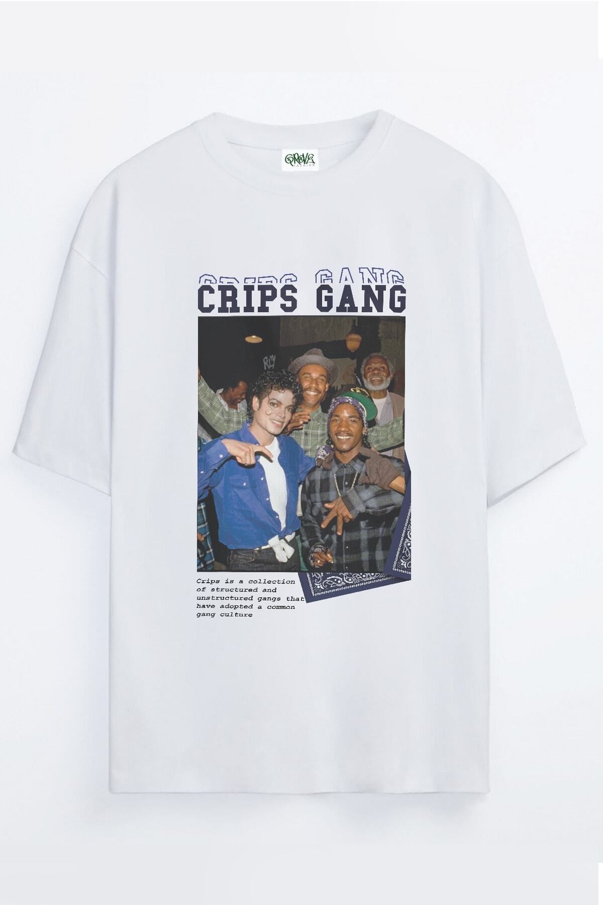 Grove Fashion Tek Taraflı Crips Gang Michael Jackson Baskılı Unisex Oversize T-shirt