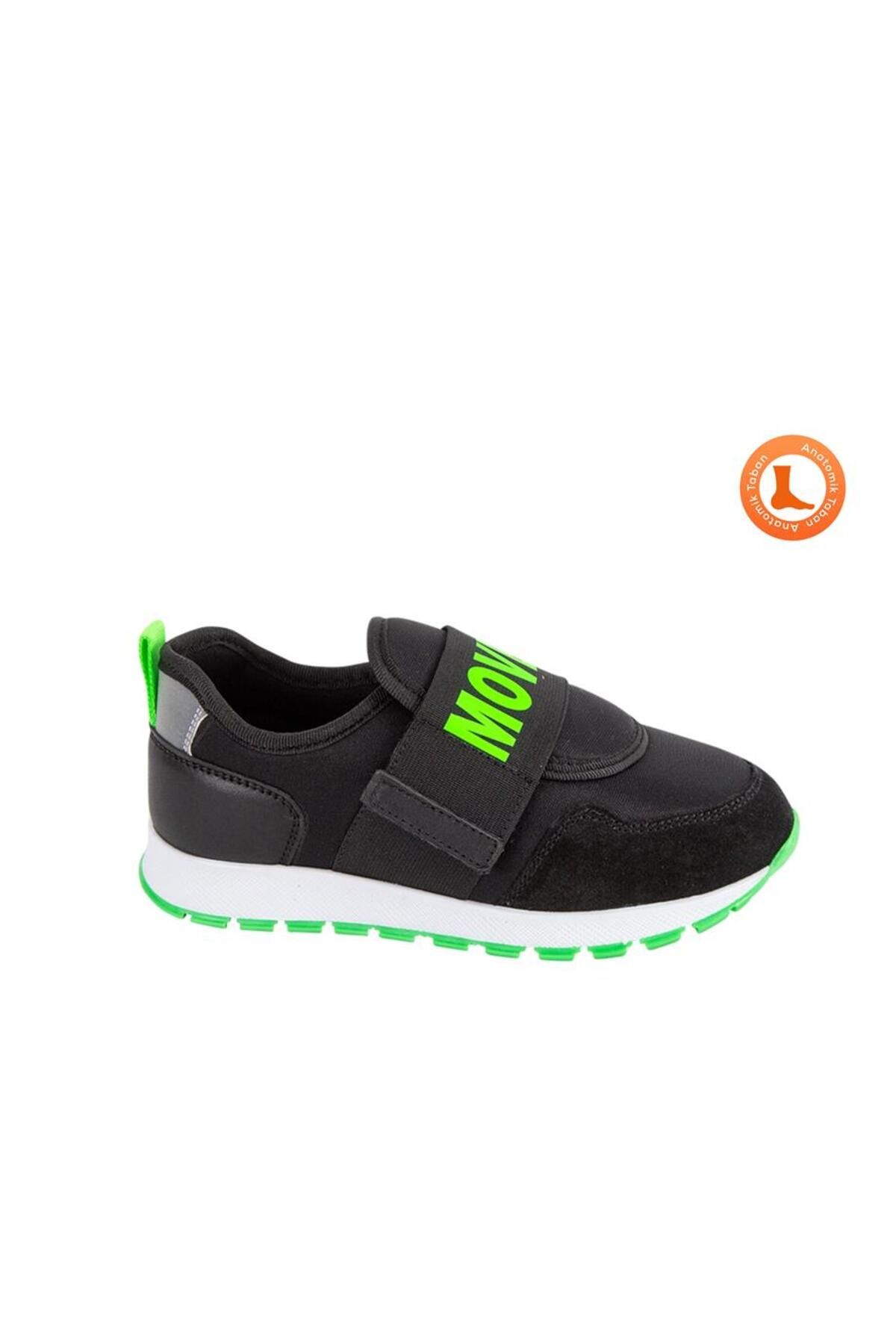 kids A more Move On Hafif Tabanlı Esnek Tek Cırtlı Erkek Çocuk Ayakkabı Siyah-neon Yeşil