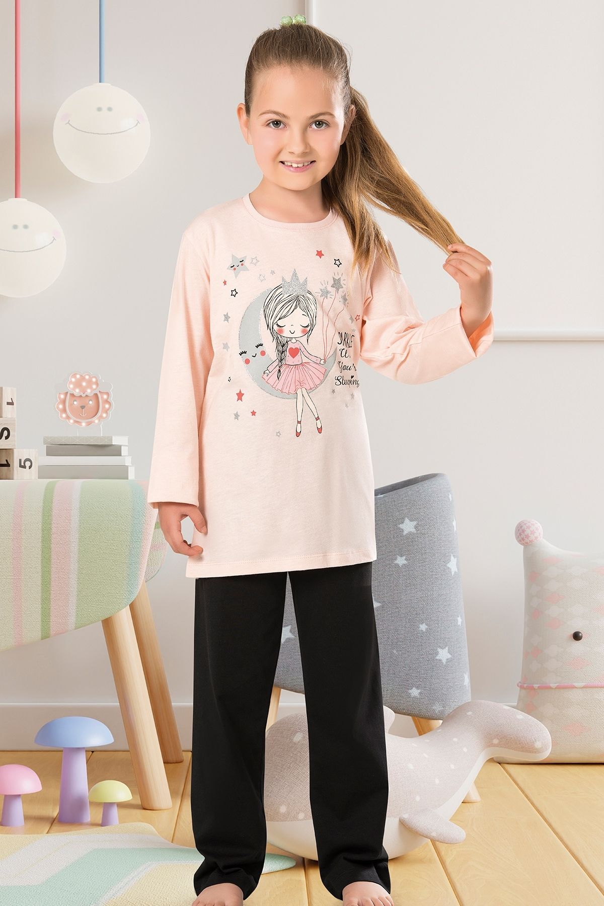 Kompedan Kız Çocuk Uzun Kol Pijama Takımı | Kompedan Özk K42759