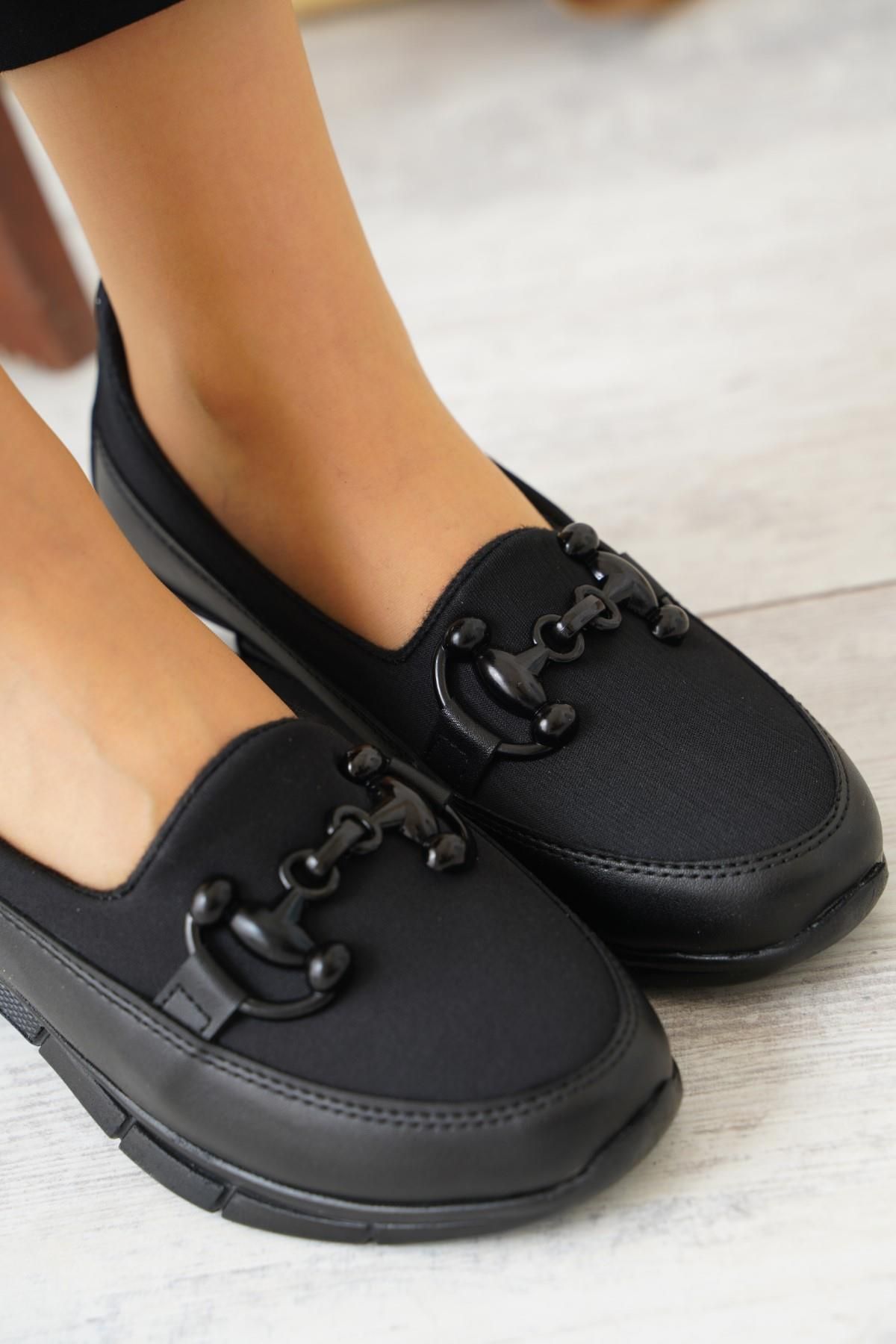 Moda Pie Lelay Geçme Toka Kadın Spor Ayakkabı Siyah