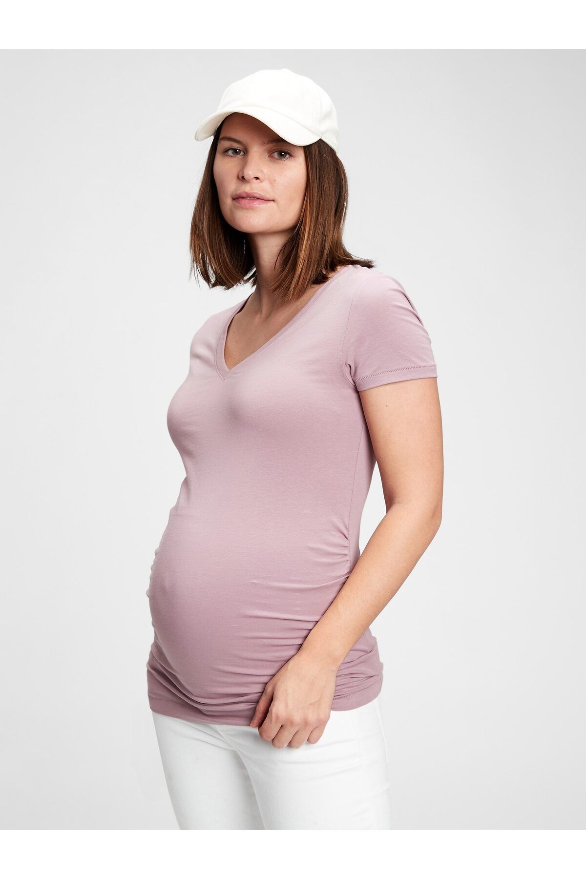 GAP Kadın Mor Maternity V Yaka T-shirt