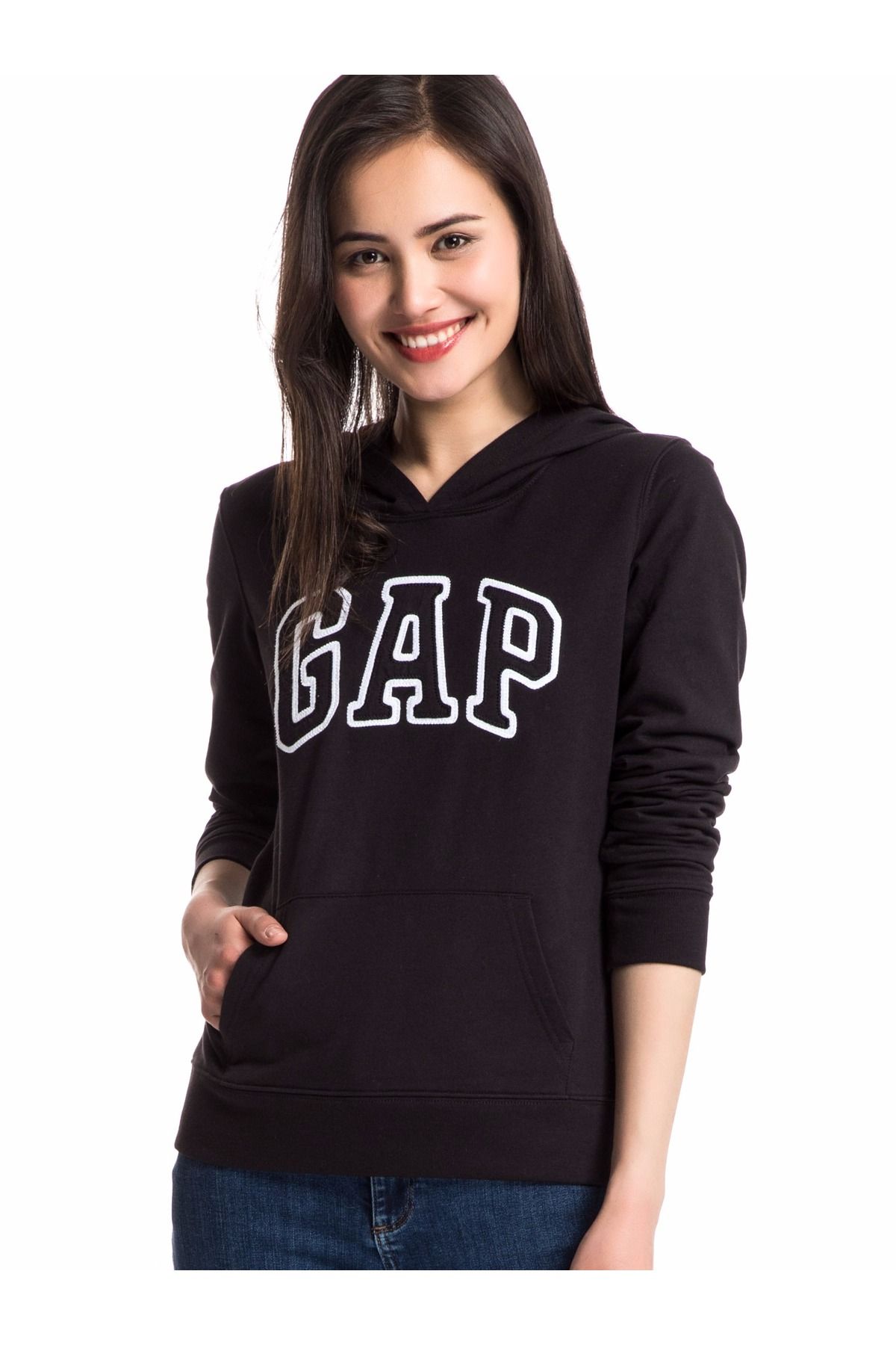 GAP Kadın Siyah Logo Kapüşonlu Sweatshirt