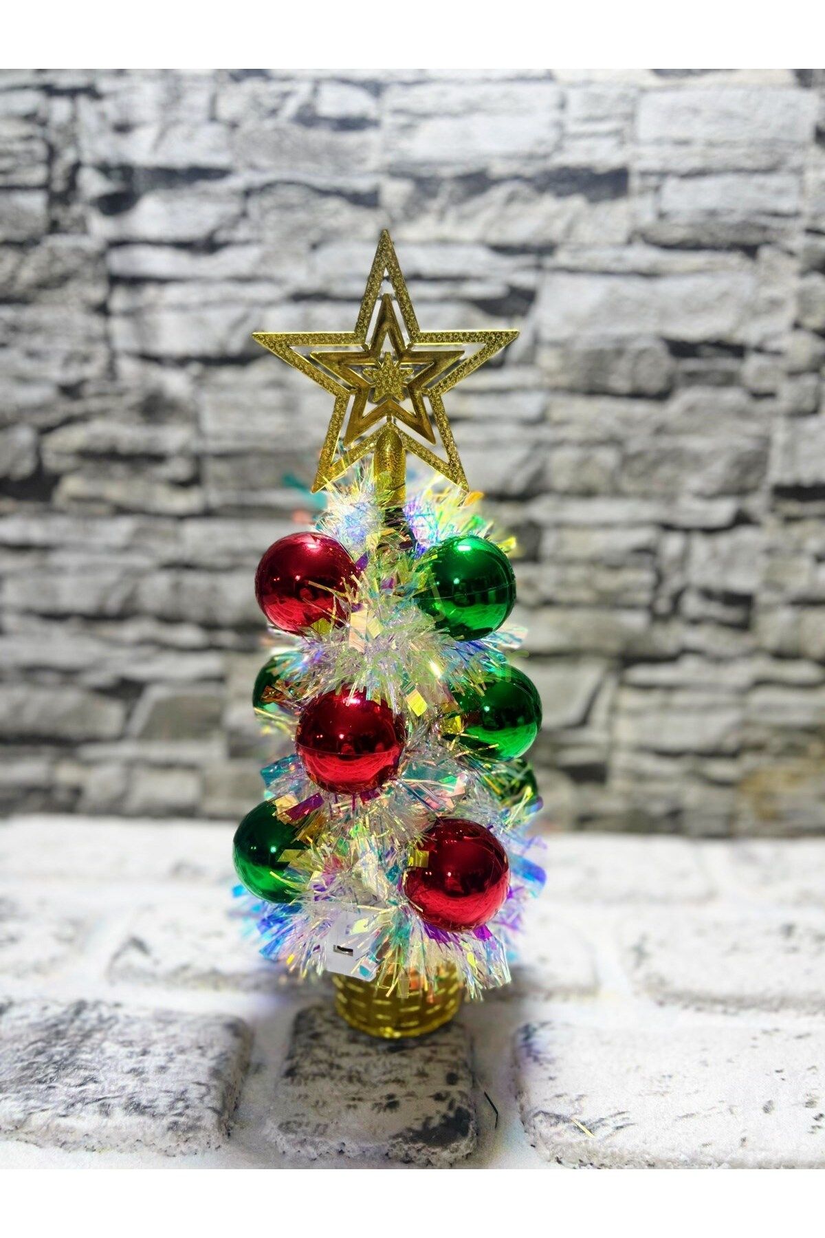 Genel Markalar Tepe Yıldızlı 11 Toplu Pilli Rgb Işıklı Gold Püskül Masaüstü Konsept Christmas Noel Yılbaşı Ağacı