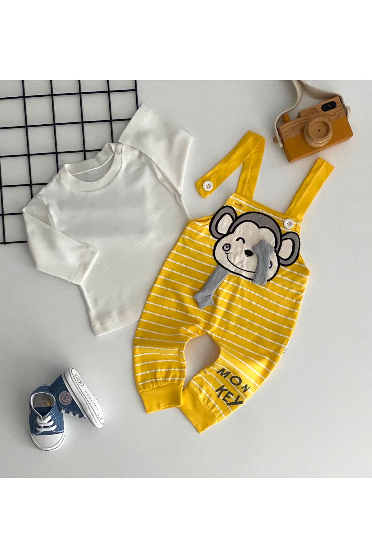 Murat Baby Neşeli Bebekler 2’li Maymunlu Salopet Sarı