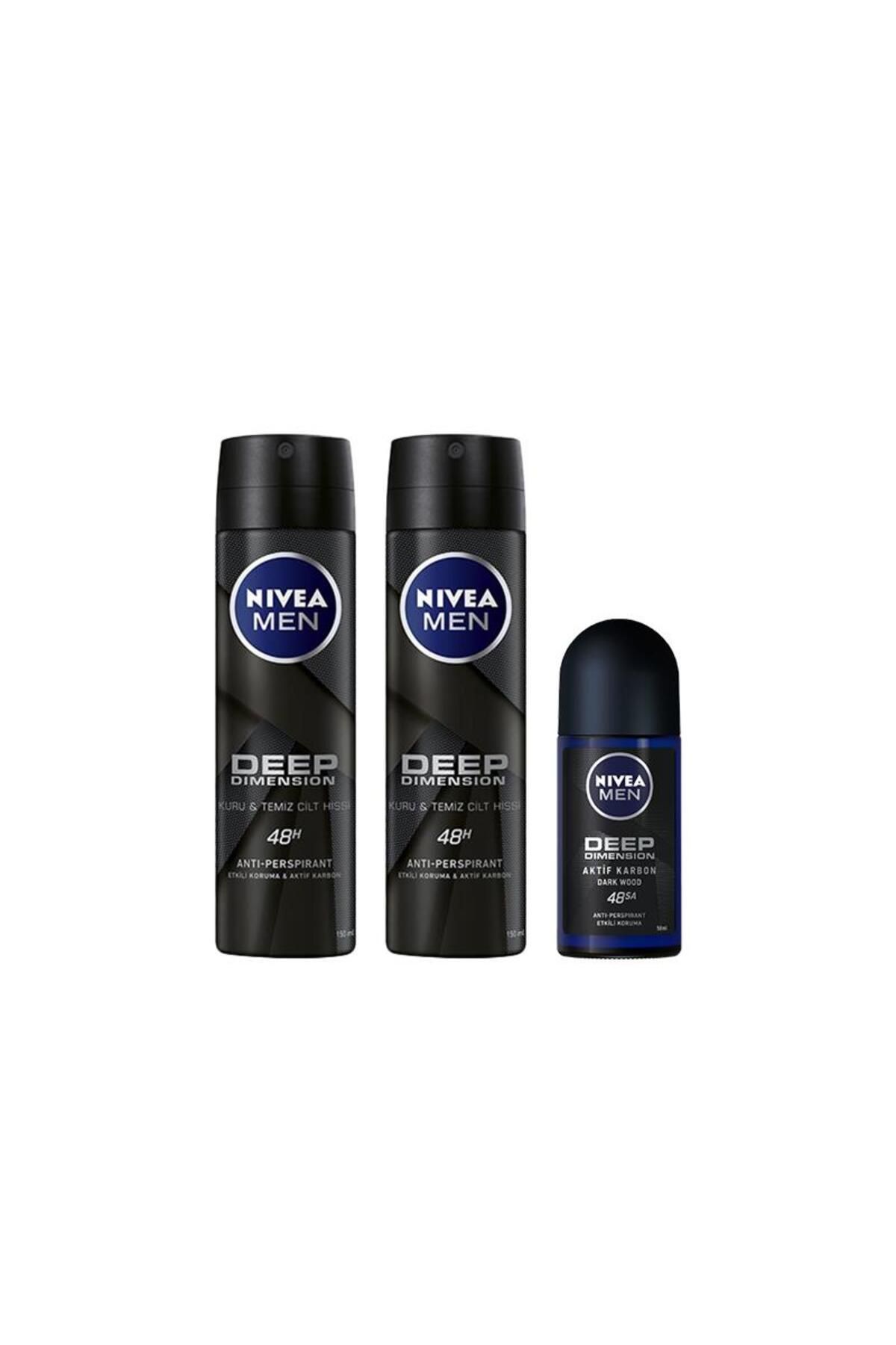 NIVEA DEEP DIMENSION 3 LÜ SET 2 ADET SPREY DEO + 1 ADET ROLON