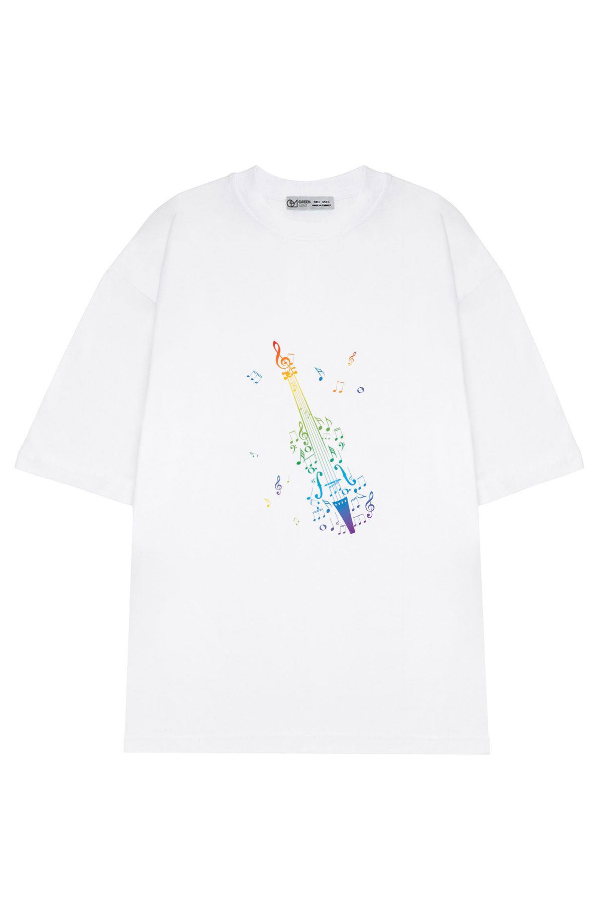 GreenMint Unisex Oversize Rainbow silhouette of violin with music notes_OE1744