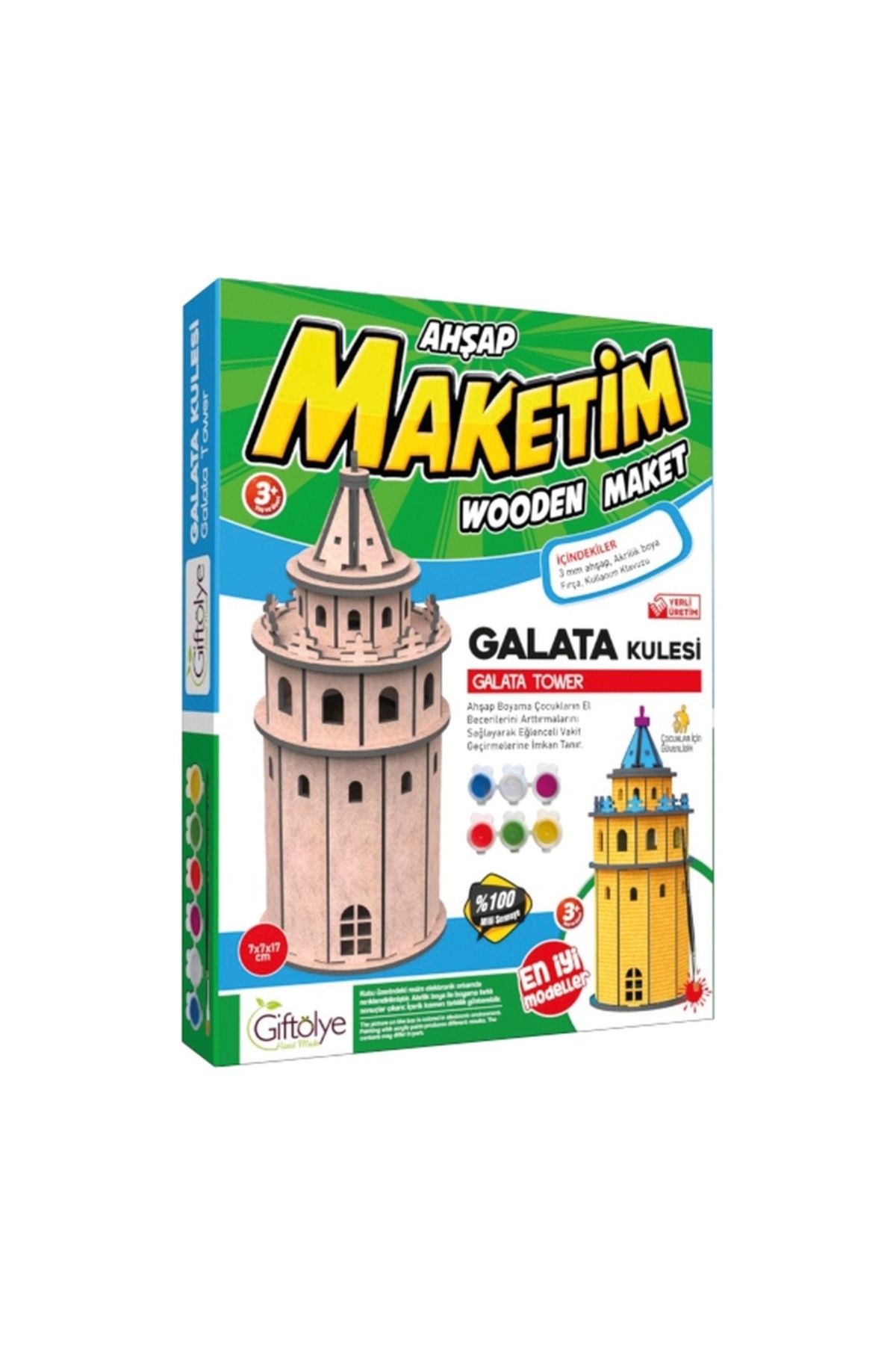 Giftölye Ahşap Galata Kulesi Boyama Maketi Seti (Maket+Boya+Fırça)