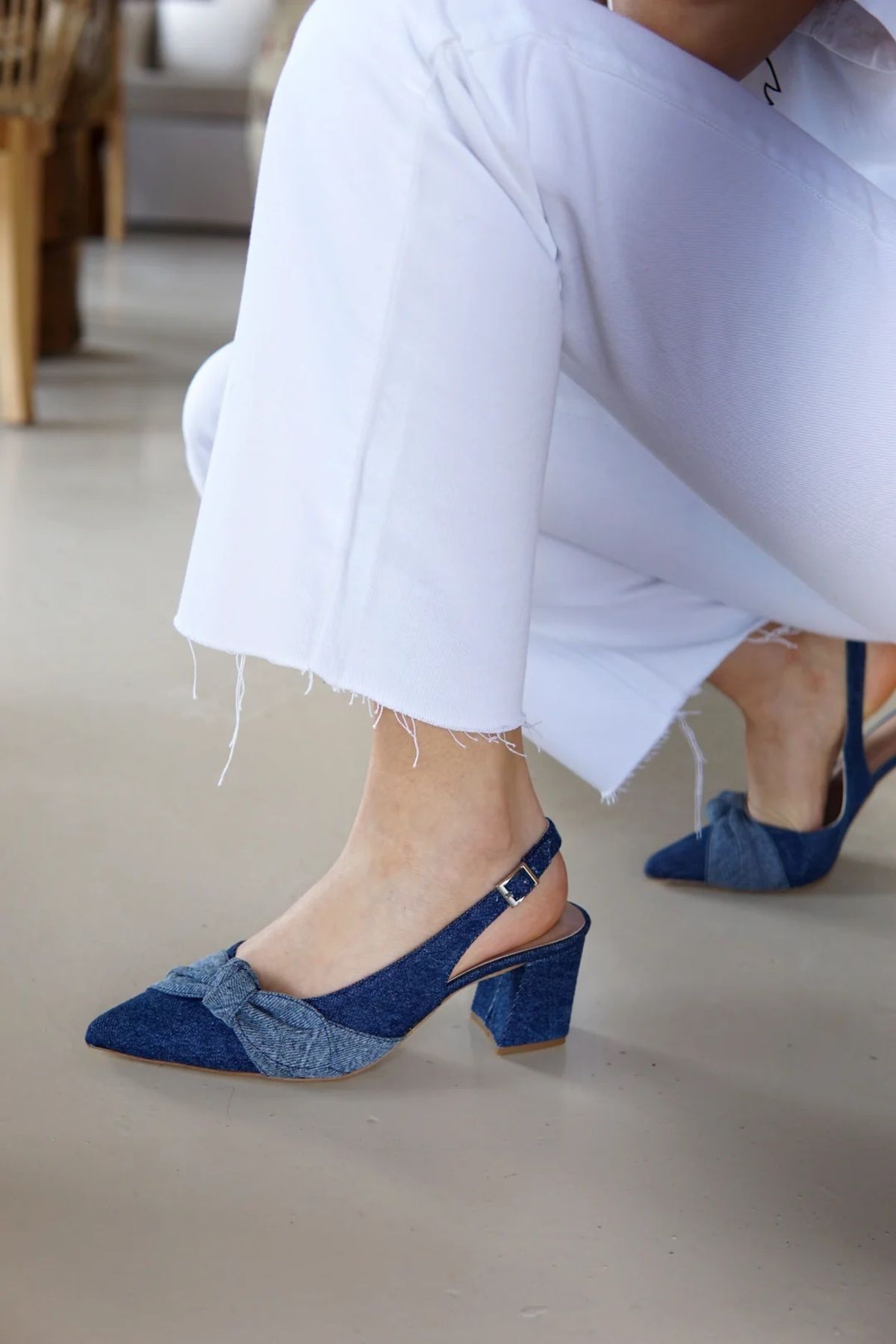 LAMİNTA Martina Kot Kumaş Fiyonk Detaylı Kadın Topuklu Ayakkabı