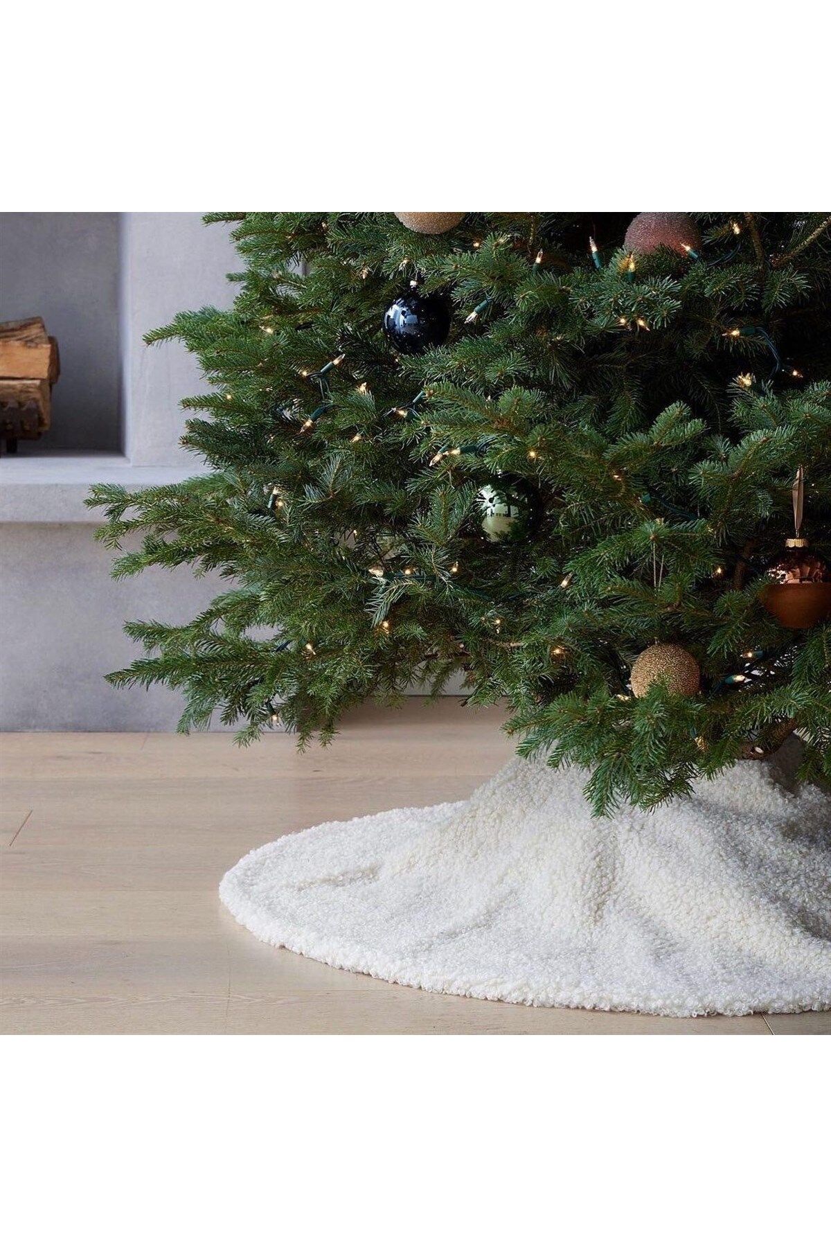 Partifabrik Yılbaşı Lüks Teddy Kumaş Çam Ağacı Altlığı Beyaz Renk Noel Ağaç Altı Örtüsü 120 Cm