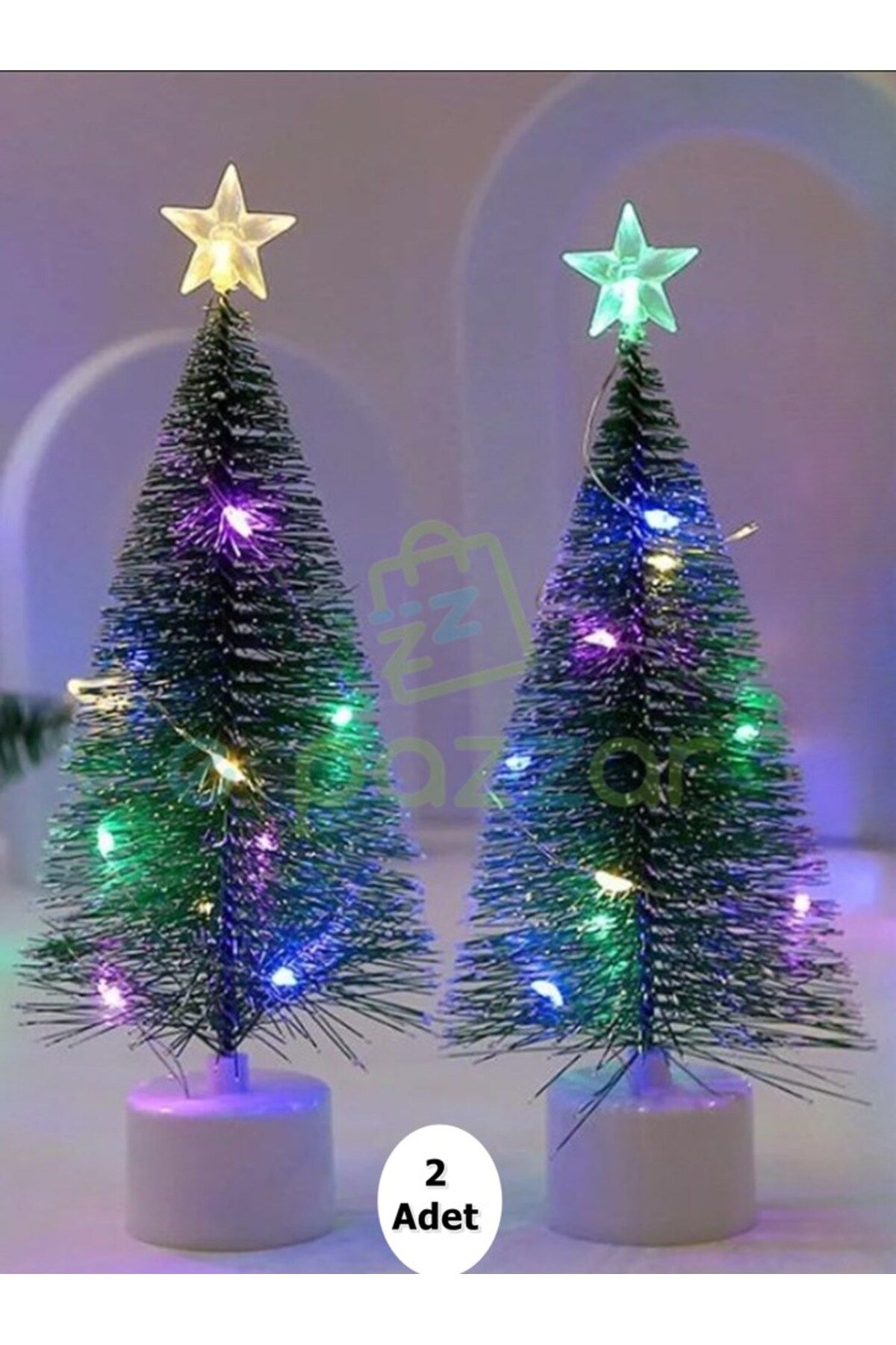 Genel Markalar 2 Adet 17 Cm Pilli Rgb Işıklı Masaüstü Konsept Christmas Noel Yılbaşı İğneli Karlı Çam Ağacı