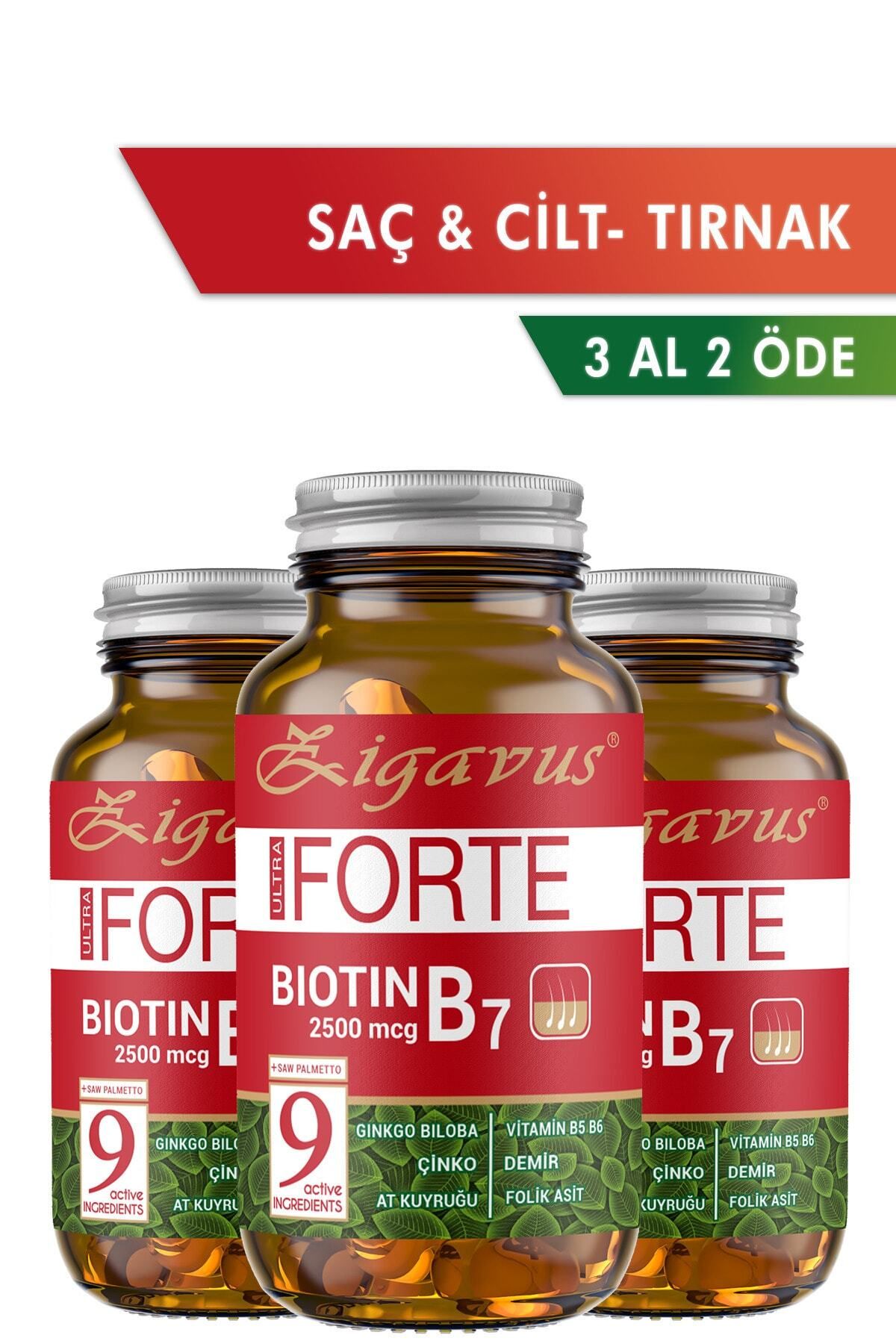 Zigavus Forte Biotin Tablet Saç, Tırnak ve Cilt İçin Güçlendirici Gıda Takviyesi B7 Çinko 3 Al 2 Öde
