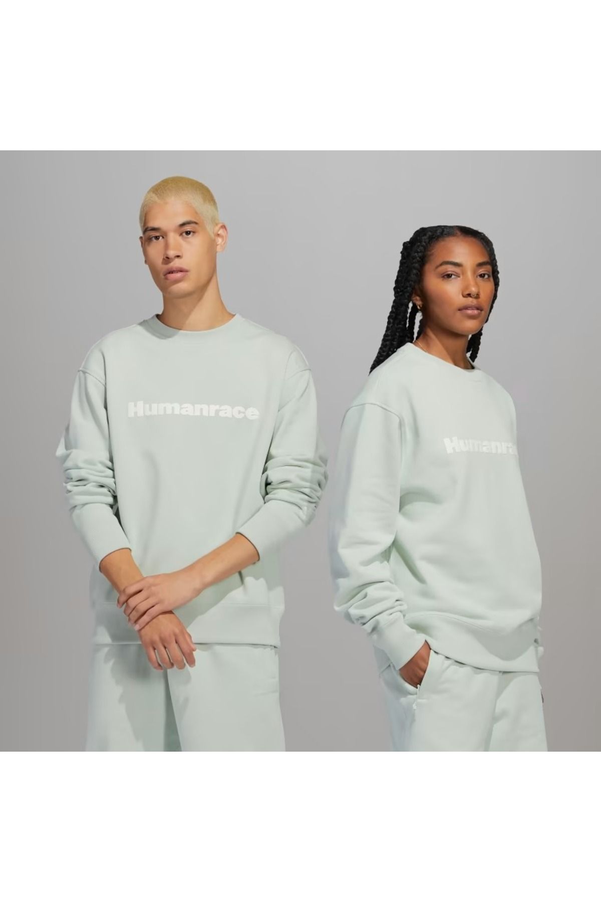 adidas Pharrell Williams Basics Crew su yeşili unisex sweatshirt hs4829
