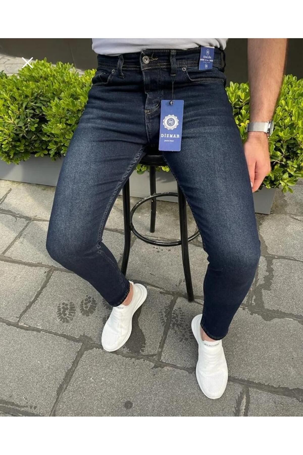 Retro 7MANCOLLECTION Erkek Lacivert Slim Fit Likralı Jeans Kot Pantolon