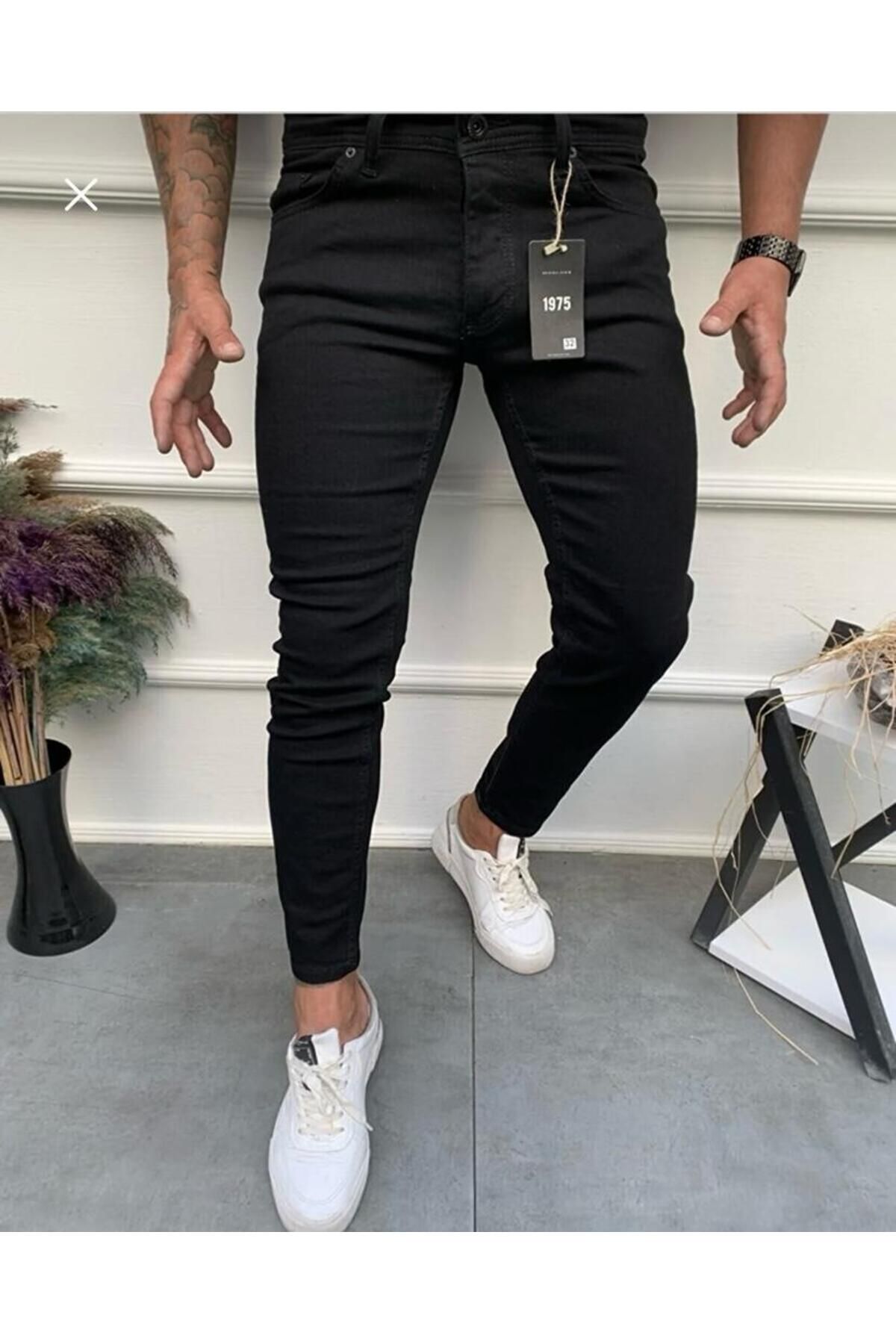 Retro 7MANCOLLECTION Slim Fit Siyah Erkek Jeans Kot Pantolon