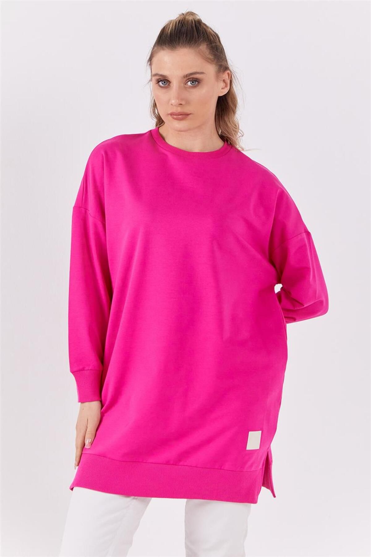 Loreen Sıfır Yaka Oversize Pembe Sweatshirt