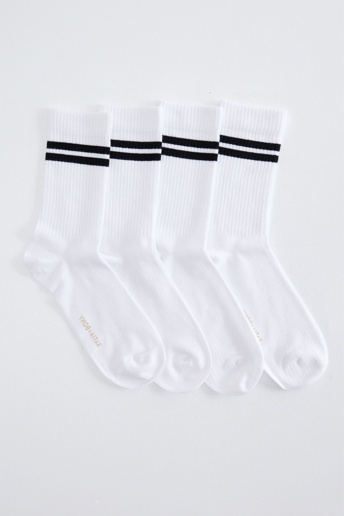 Katia & Bony 4'lü Paket Şeritli Soket Çorap Beyaz