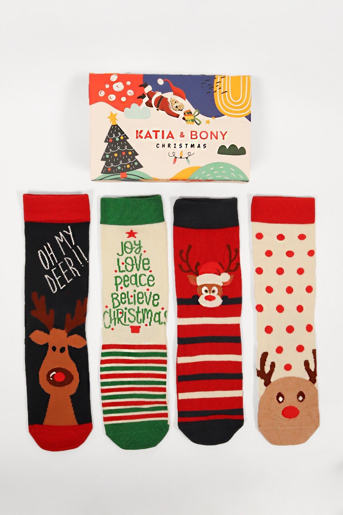Katia & Bony 4'lü Paket New Year Box Art Soket Çorap Desenli