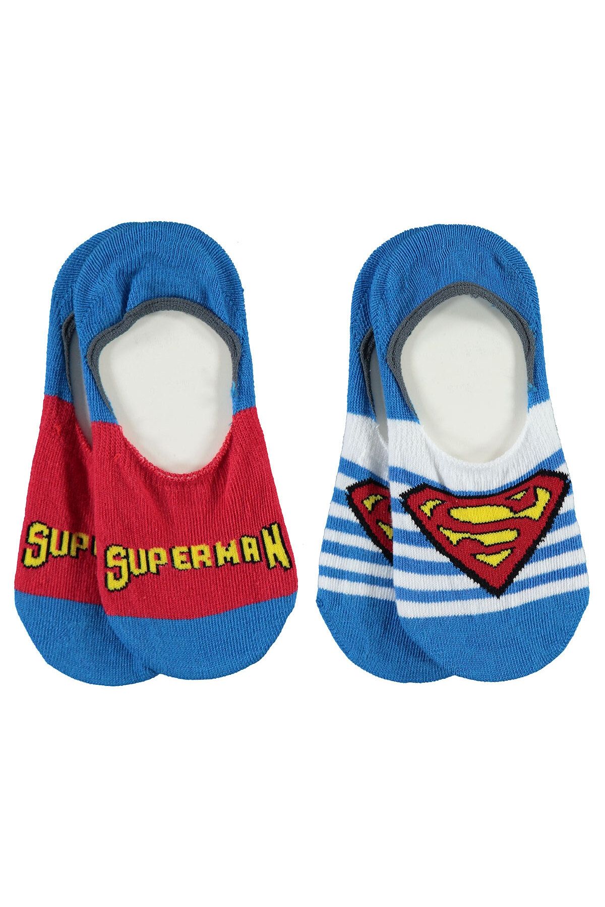 Superman Erkek Çocuk 2'li Babet Çorap Set 3-11 Yaş Mavi