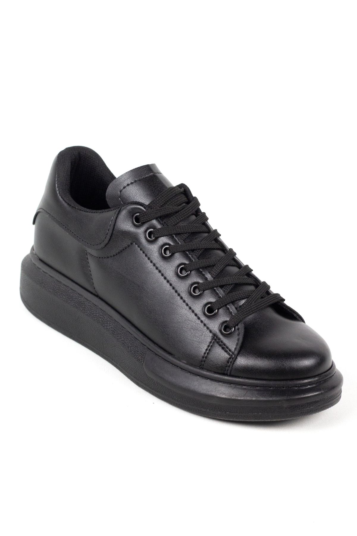 Mida Shoes Siyah Deri Bağcıklı Yüksek Tabanlı Erkek Sneaker