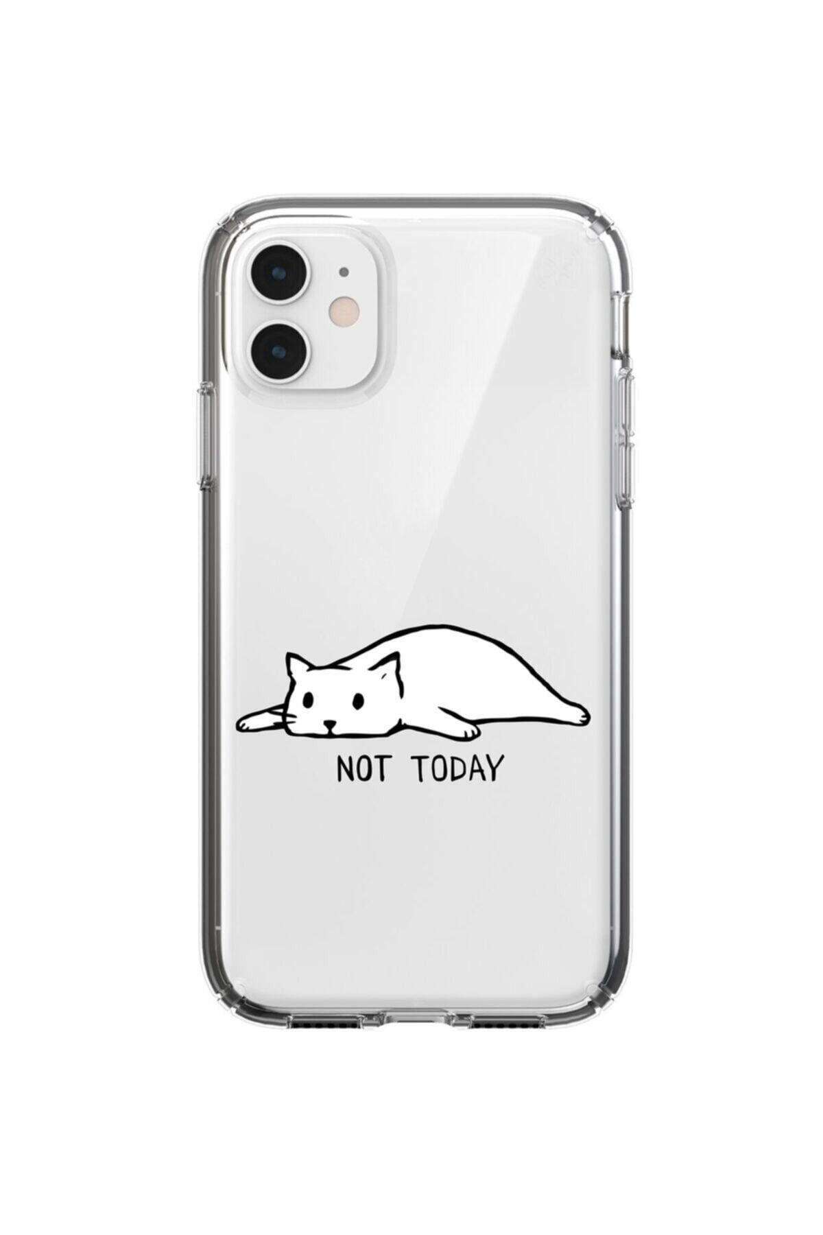 mooodcase Beyaz Renkli Kedi Şeffaf Iphone 11 Telefon Kılıfı