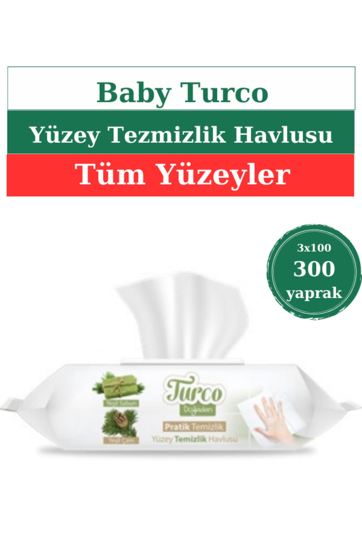 Turco Doğadan Pratik Temizlik Pratik Temizlik Yüzey Temizlik Havlusu 3x100 (300 Yaprak)