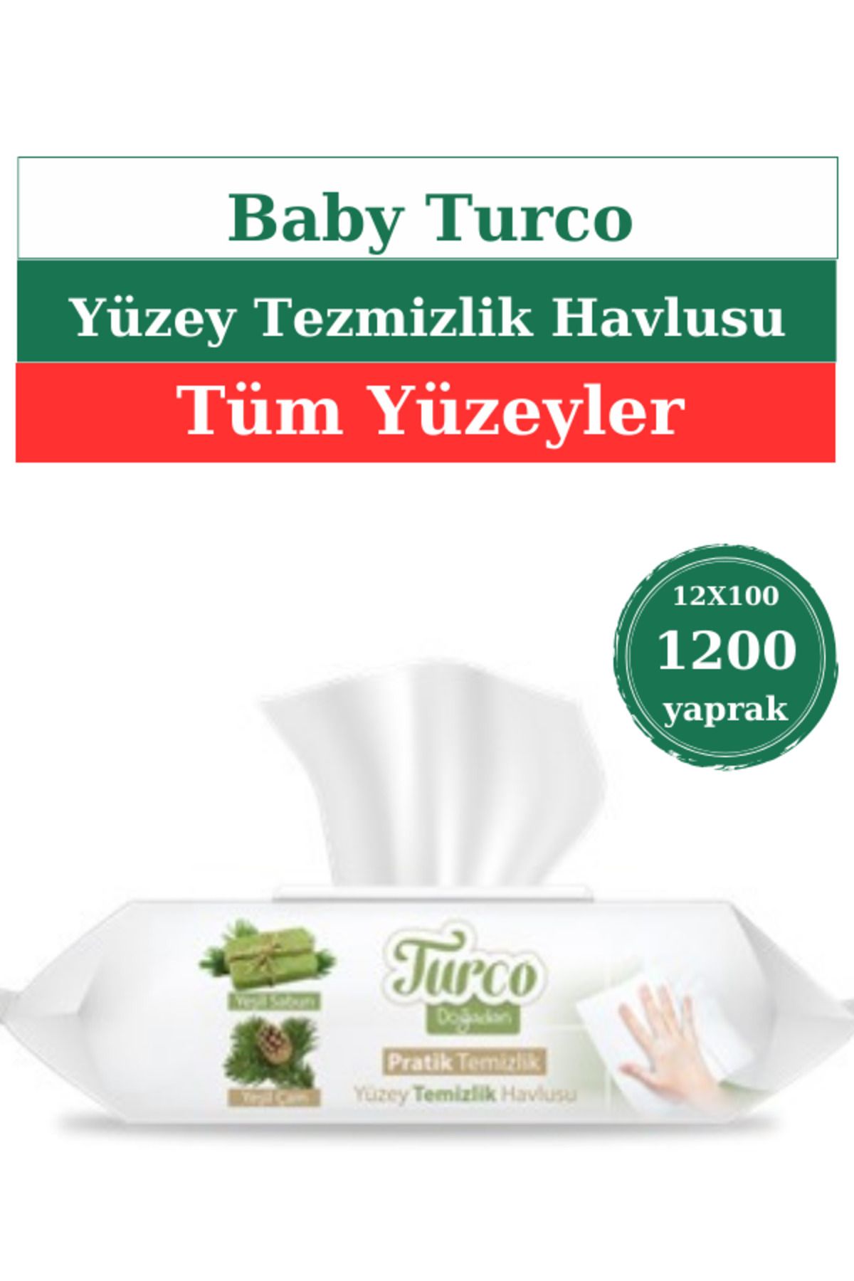 Turco Doğadan Pratik Temizlik Pratik Temizlik Yüzey Temizlik Havlusu 12x100 (1200 Yaprak)