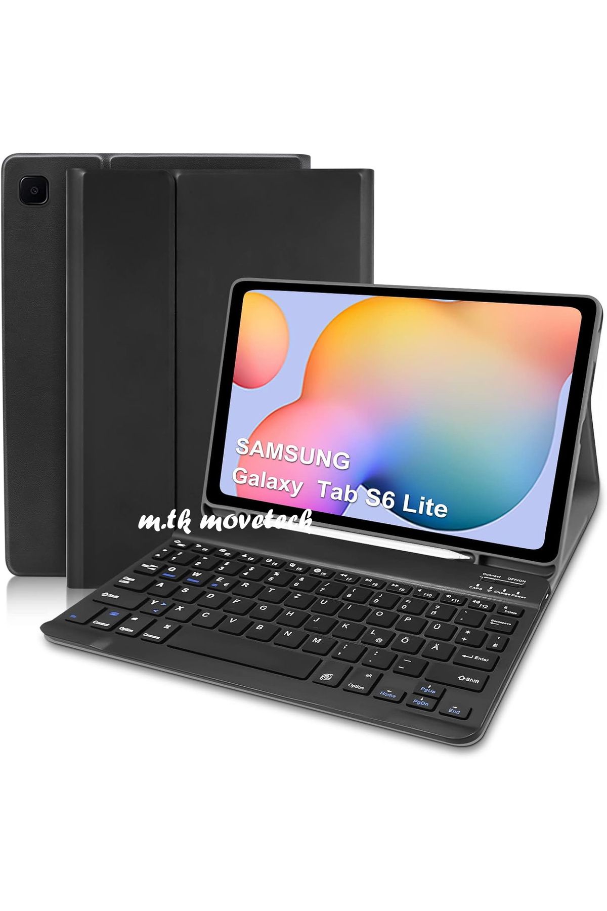 m.tk moveteck Galaxy Tab S6 Lite Sm-p610 Uyumlu Tablet Bluetooth Renkli Klavyeli Kalem Bölmeli Kılıf