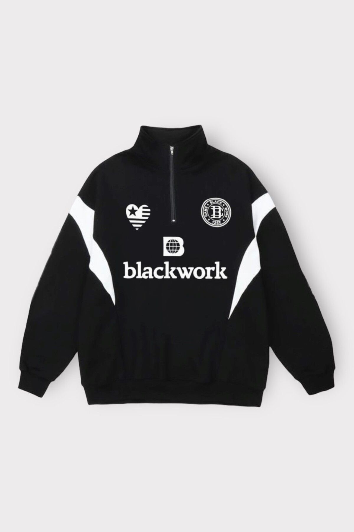 Ef Butik Siyah Yarım Fermuarlı Blackwork Sweatshirt