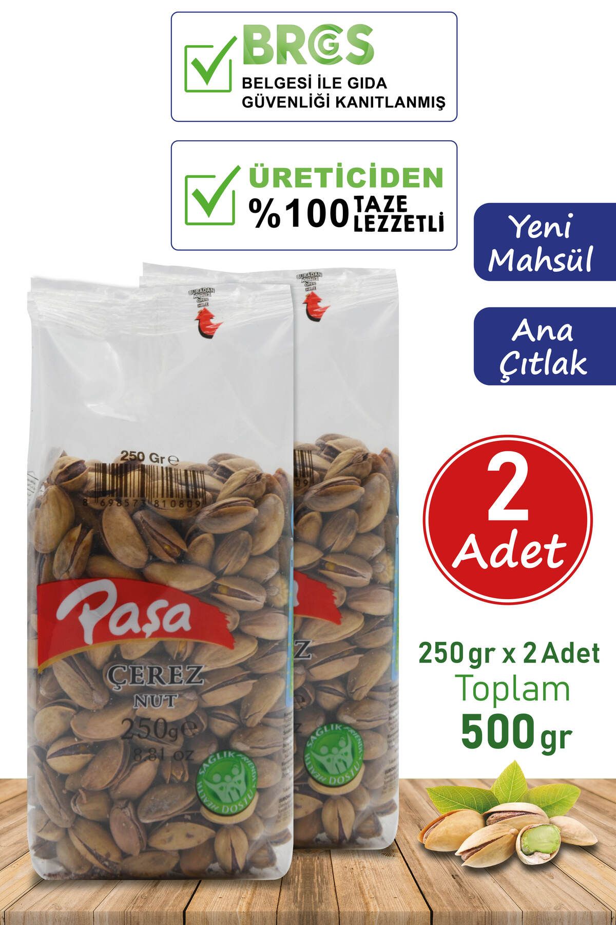 Paşa Kuruyemiş Kavrulmuş Antep Fıstığı Şeffaf Paket 250 gr X 2 Adet (1. KALİTE)