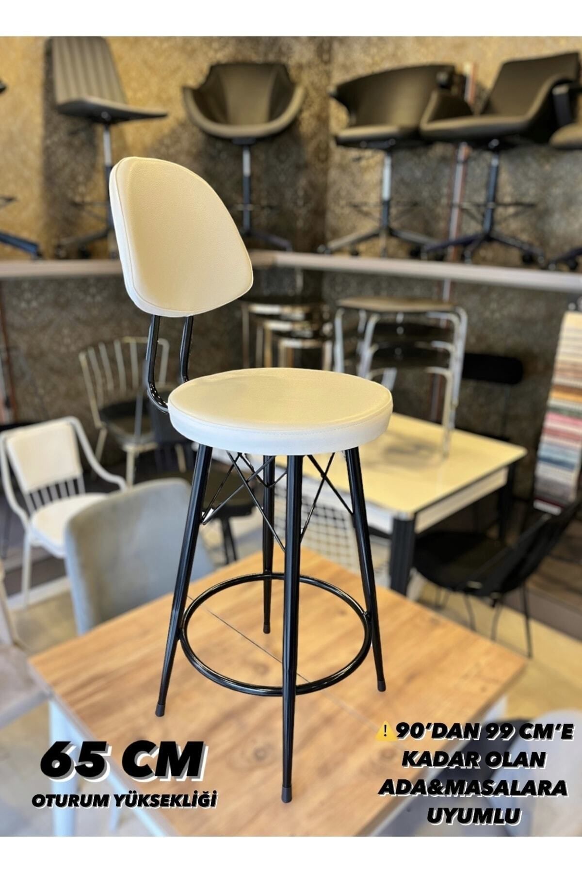 Sandalye Shop Yeni,Dolce Tasarım Bar Sandalyesi 65 Cm Beyaz.90 ile 99 Cm Arası Ada&Masalara Uyumlu
