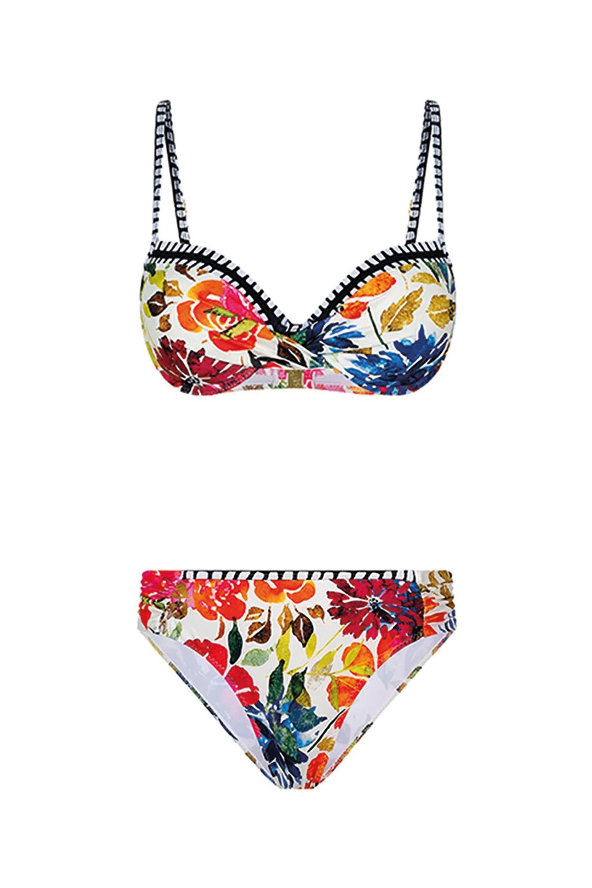 Bonesta Renkli Çiçek Desenli Sütyen Kaplı Bikini Takımı