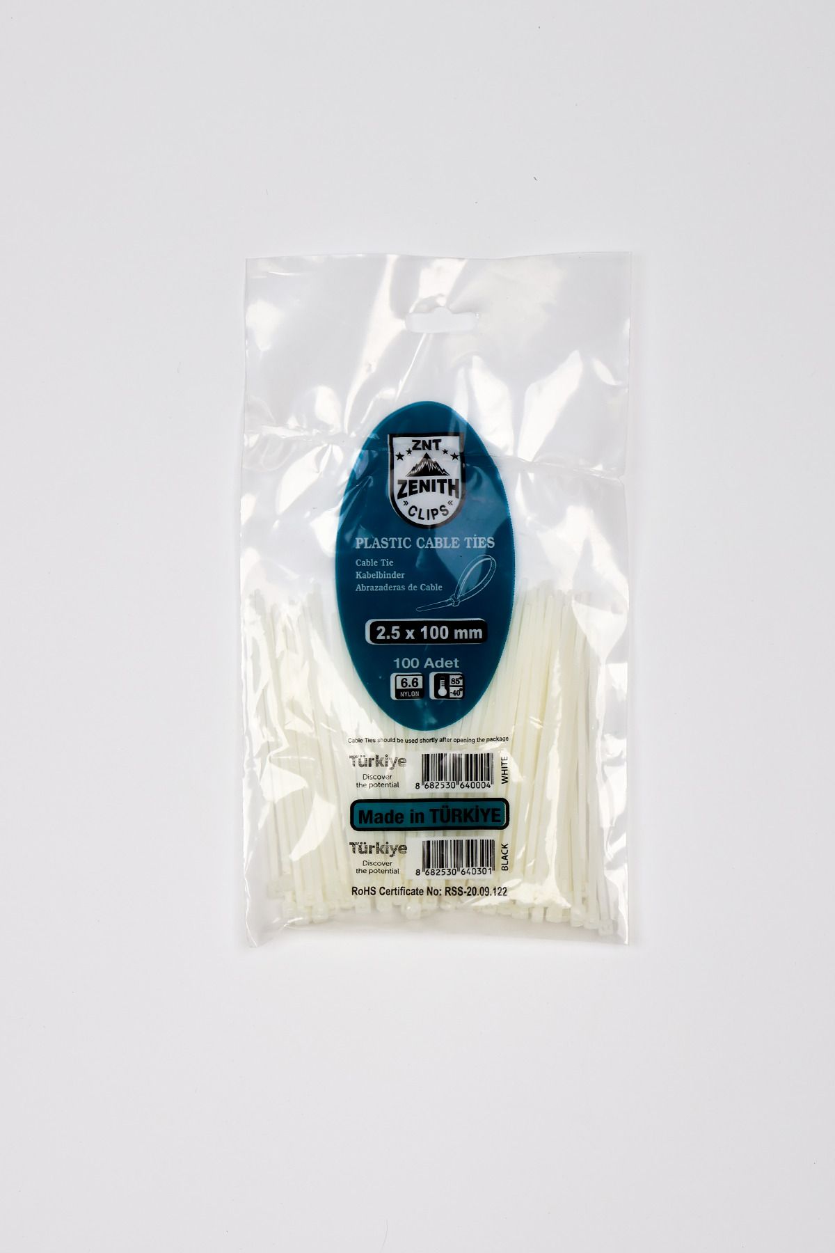 Zenith Kablo Bağı Plastik Kelepçe & Cırt Kelepçe 2,5x100 Beyaz 100 Adet