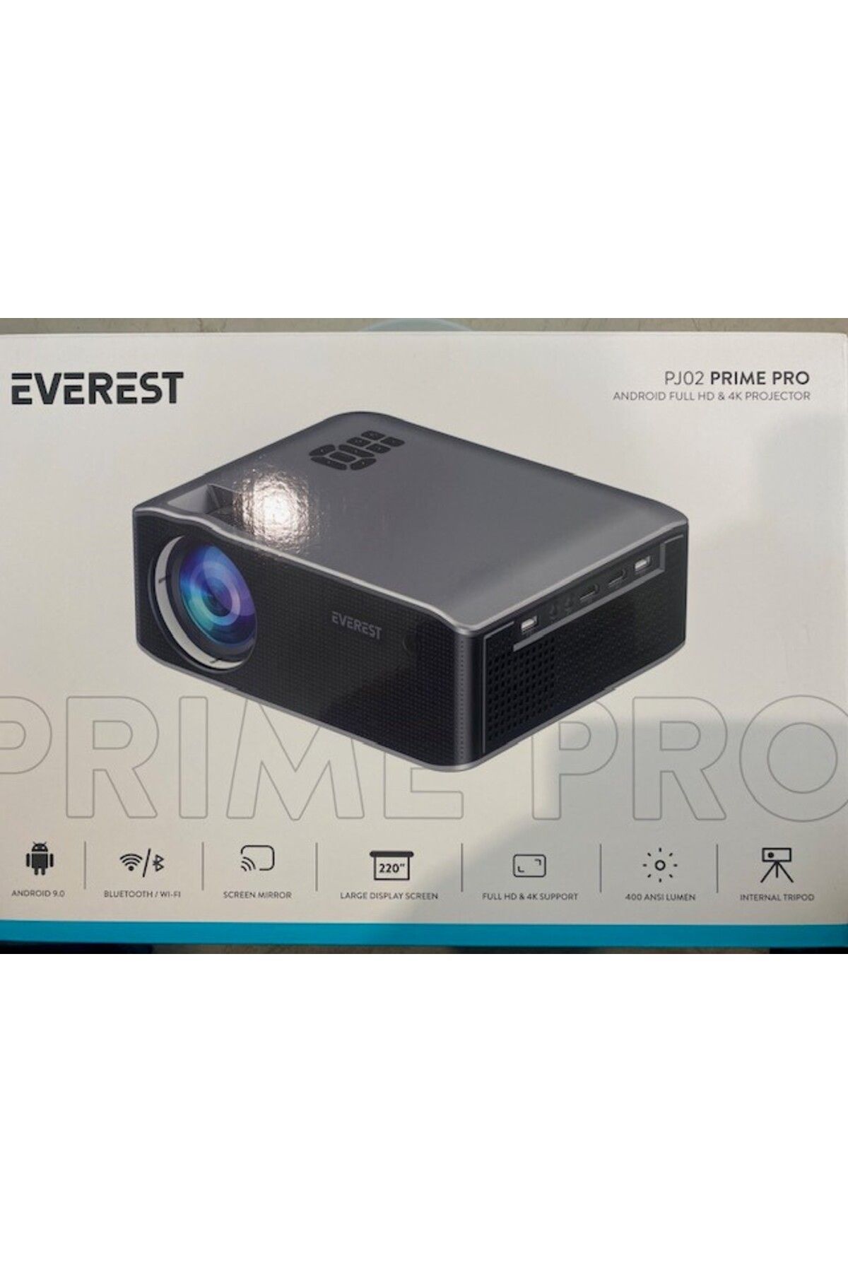 Everest PJ02 Prime Pro G-16G MTK9269 1920-1080P Andr 9.0 4K Destekli Full HD Projeksi