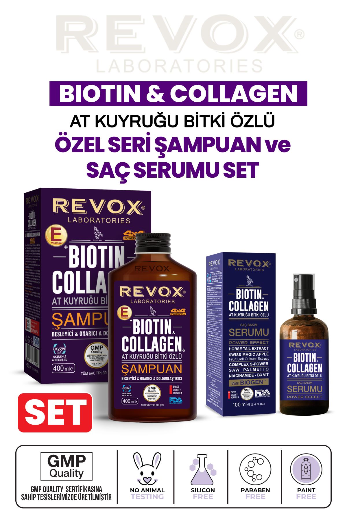 Revox Biotin & Collagen + At Kuyruğu Bitki Özlü Saç Bakım Şampuanı Ve Serumu Seti