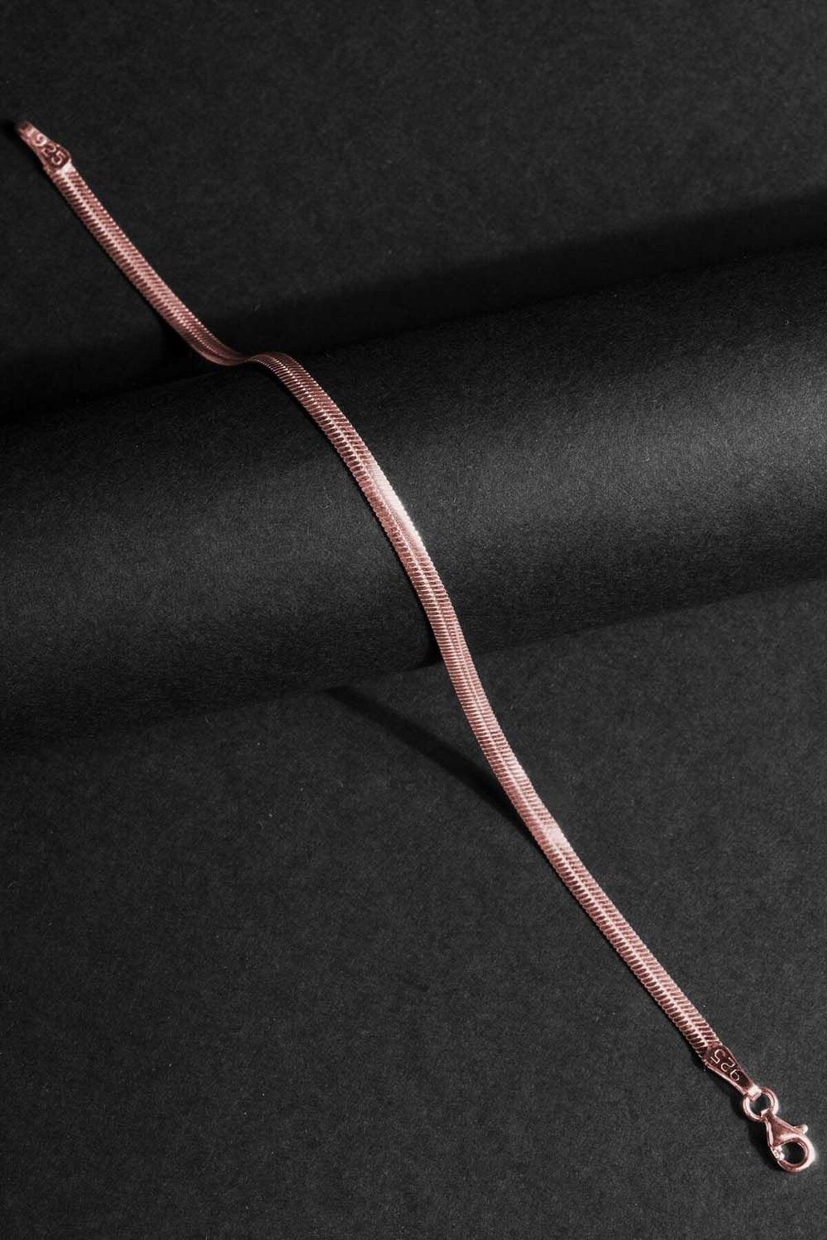 Takıdepo Yassı Yılan Model Gümüş 3,15 Mm Genişlik Bileklik - Rose Rengi