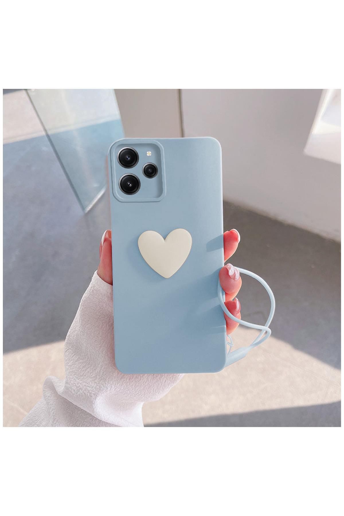 Zebana Xiaomi Redmi 12 Uyumlu Kılıf Kalpli Love Silikon Kılıf Açık Mavi