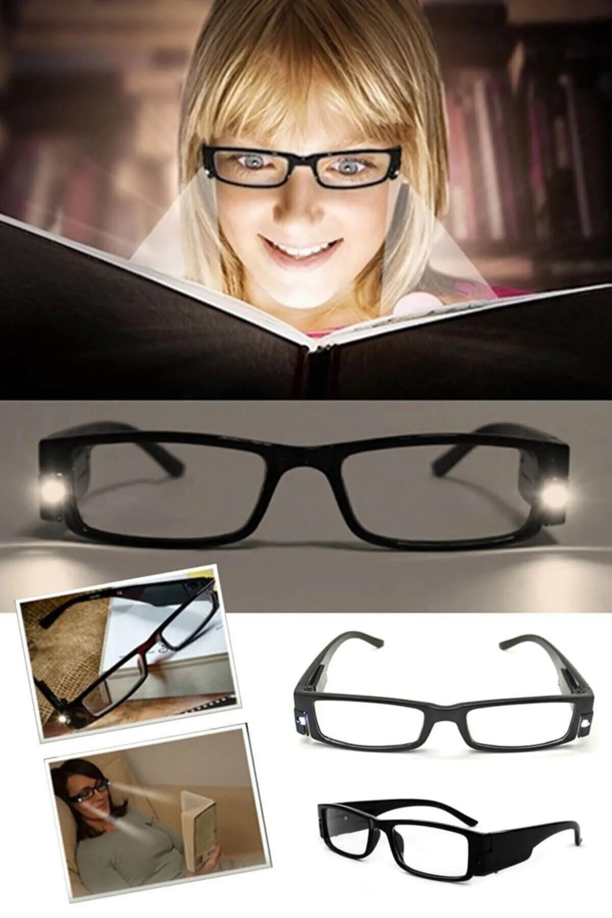 Vi Caro Led Işıklı Camsız Kitap Okuma Gözlüğü Gece Gözlük Işığı